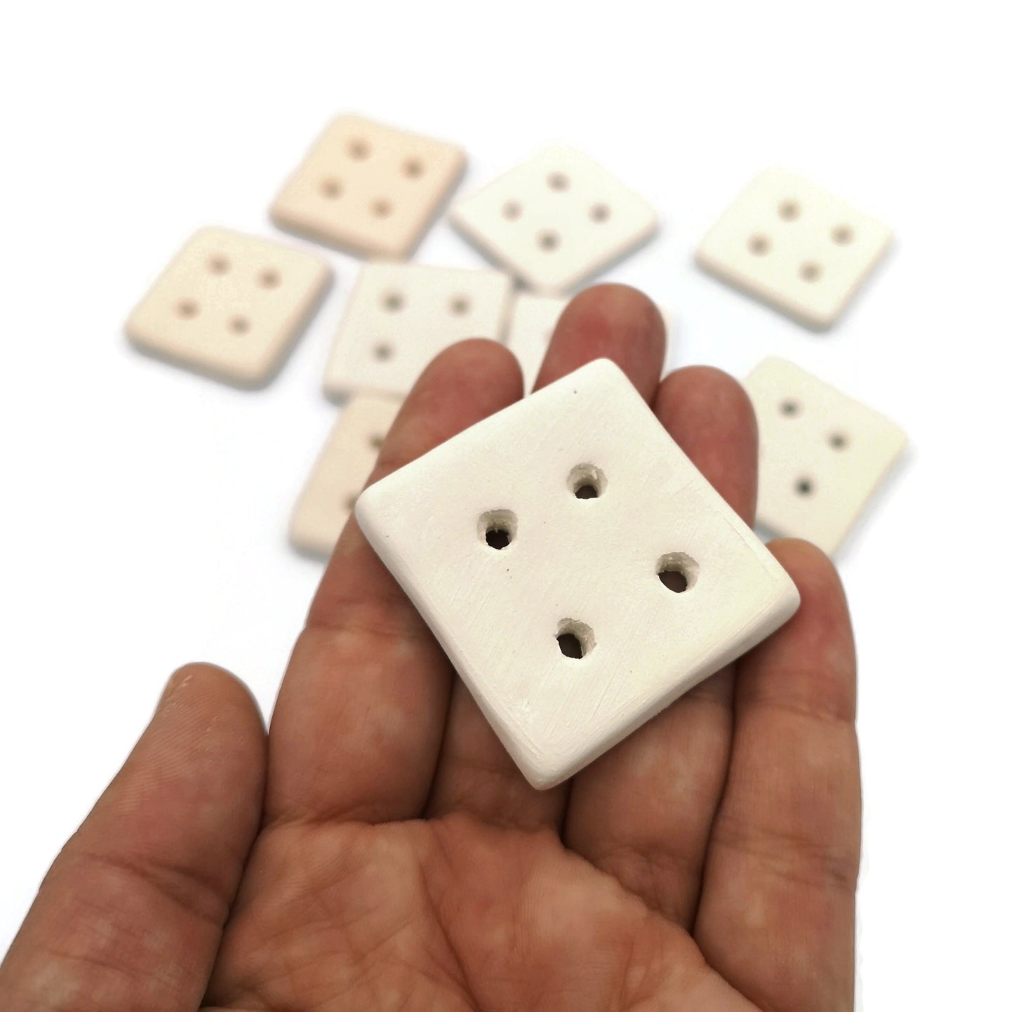 Blank Handmade Ceramic Bisque Sewing Buttons Ready To Paint, Square Unpainted Flat Button For Knitting, Novelty Customizable Buttons - Ceramica Ana Rafael