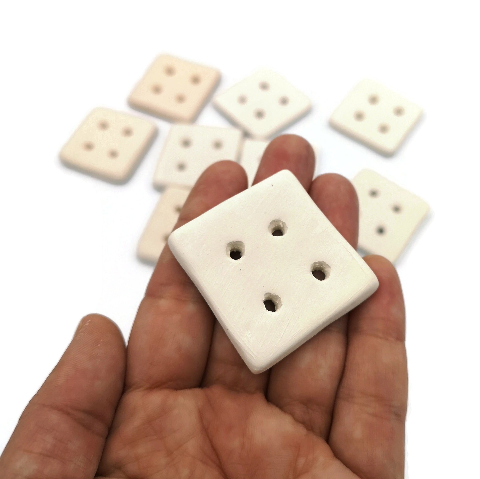 Blank Handmade Ceramic Bisque Sewing Buttons Ready To Paint, Square Unpainted Flat Button For Knitting, Novelty Customizable Buttons - Ceramica Ana Rafael