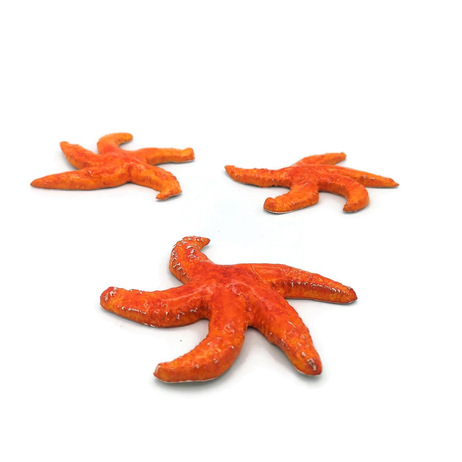 1Pc Handmade Ceramic Starfish Tile, Orange Coastal Wall Decor For Swimingpool Aquarium or Fish Tank, Beach Lover Gift for Women - Ceramica Ana Rafael