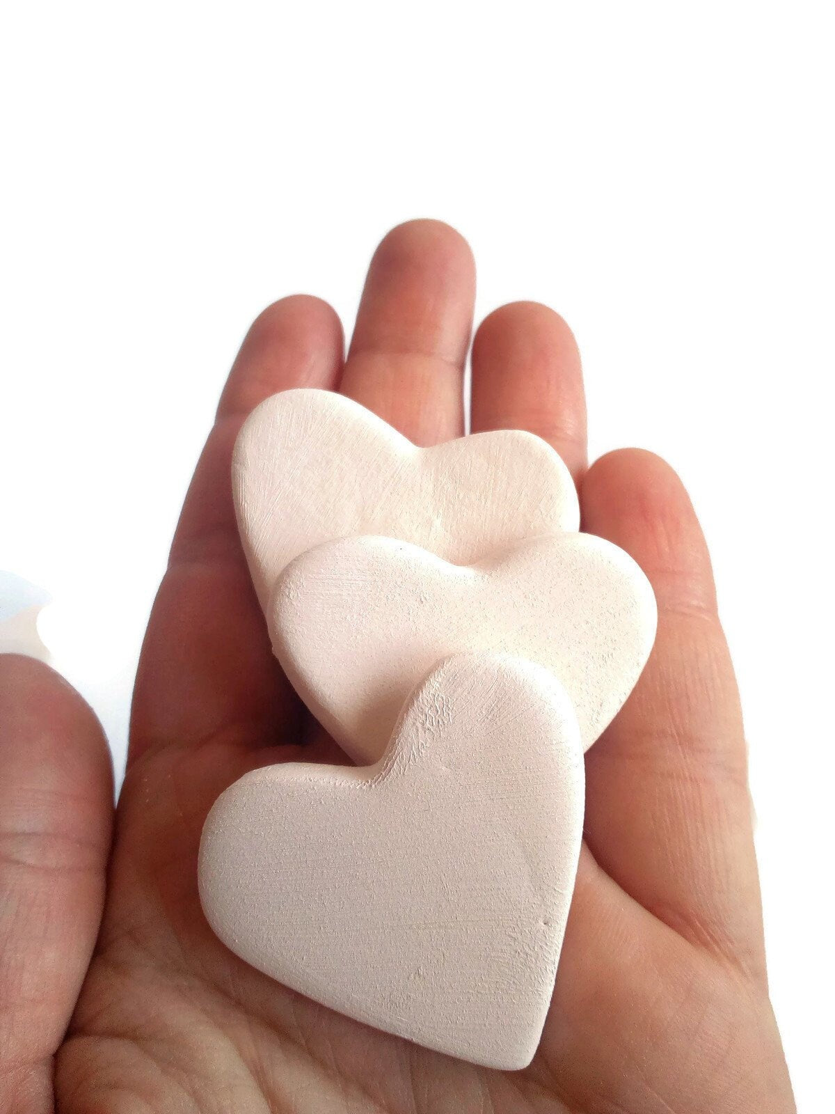 Set Of 9 Handmade Ceramic Bisque Tile Heart Shaped, Wedding Favours mosaic Tiles, Unpainted Tiny Heart Ready To Paint - Ceramica Ana Rafael