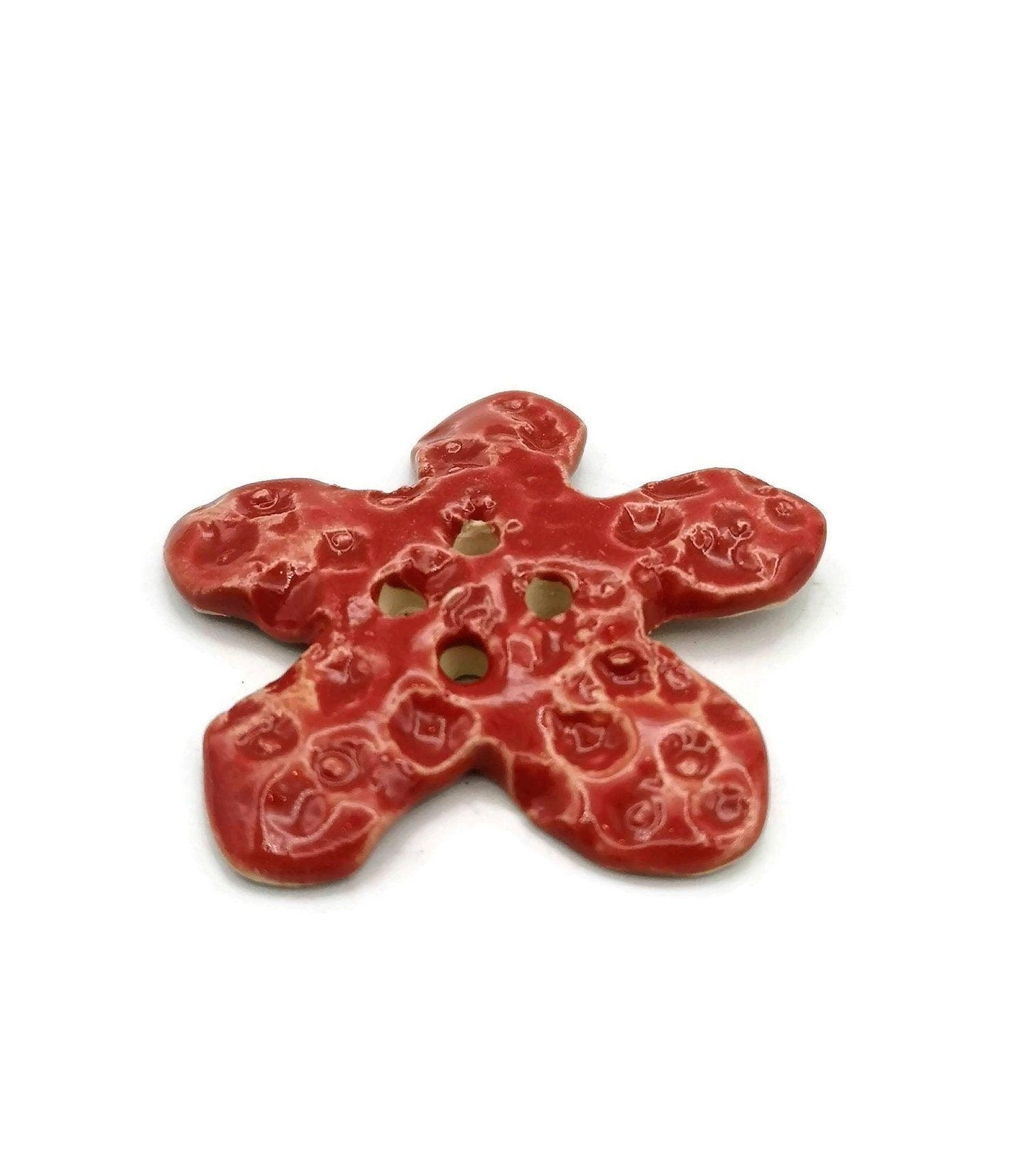 1Pc 50 mm Red Handmade Ceramic Star Extra Large Sewing Buttons, Giant Decorative Novelty Buttons for Crafts, Big Coat Buttons, Jumbo Button - Ceramica Ana Rafael