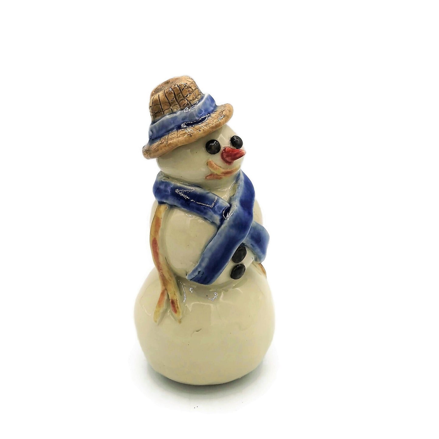 Handmade Ceramic Snowman Christmas Figurines, Housewarming Gift First Home, Cute Snowman Shelf Sitter, Hand Painted Statues & Sculptures - Ceramica Ana Rafael