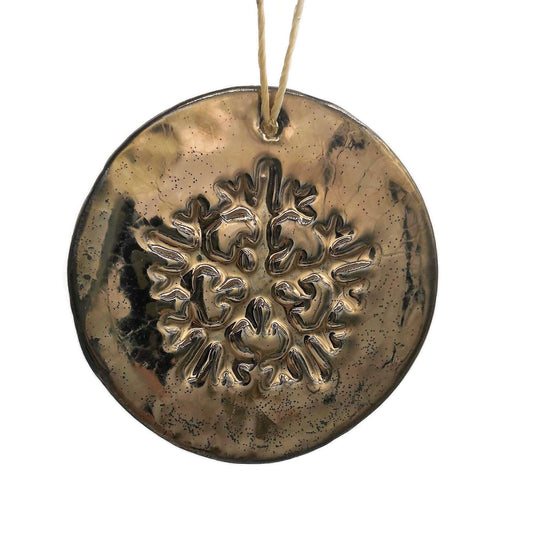 1Pc Golden Handmade Ceramic Snowflake Ornament, Metal Look Christmas Tree Decoration, Gift Idea