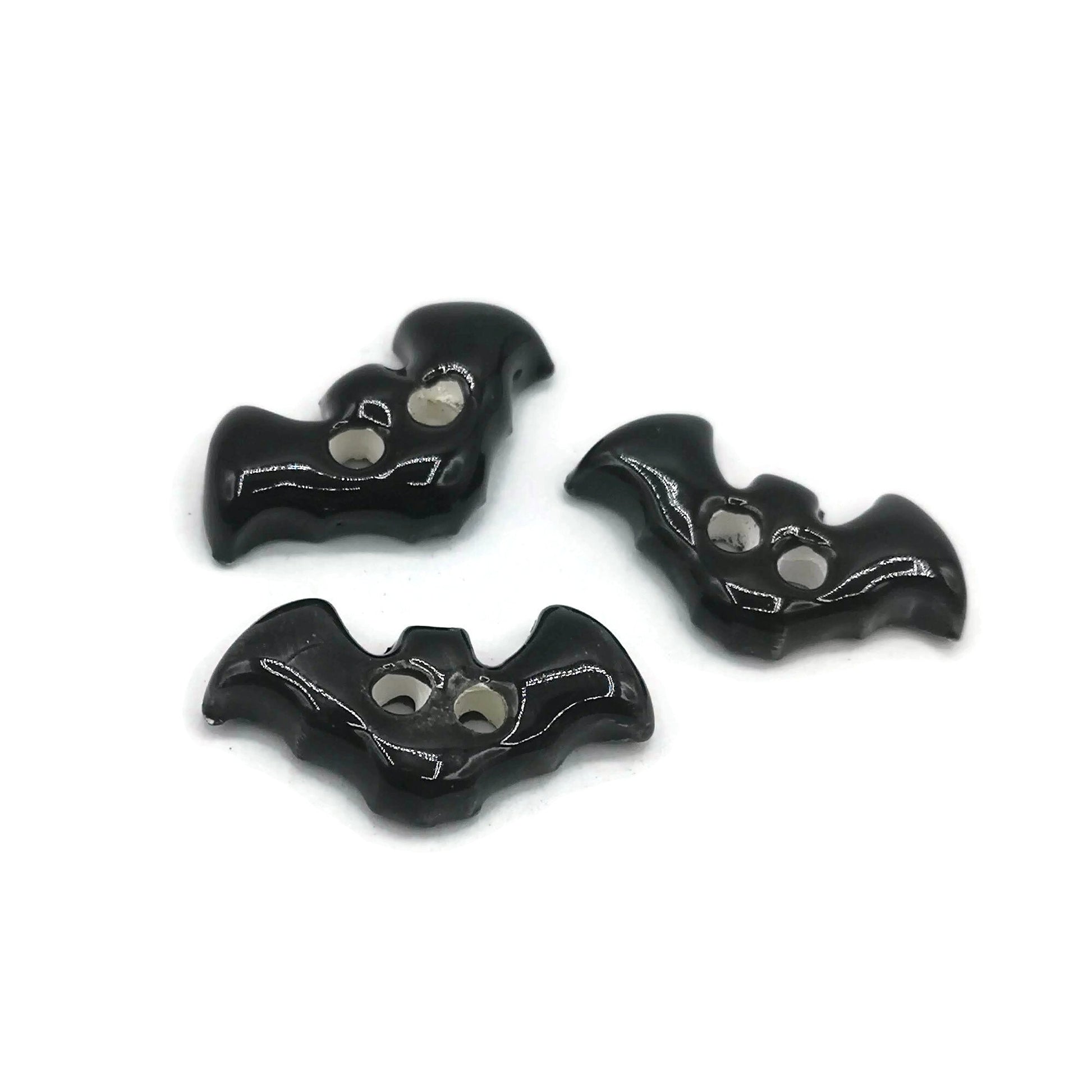 3Pcs Handmade Ceramic Black Bat Sewing Buttons For Halloween Costumes or Home Decor, Extra Large Novelty Accessories For Clothing Finishes - Ceramica Ana Rafael