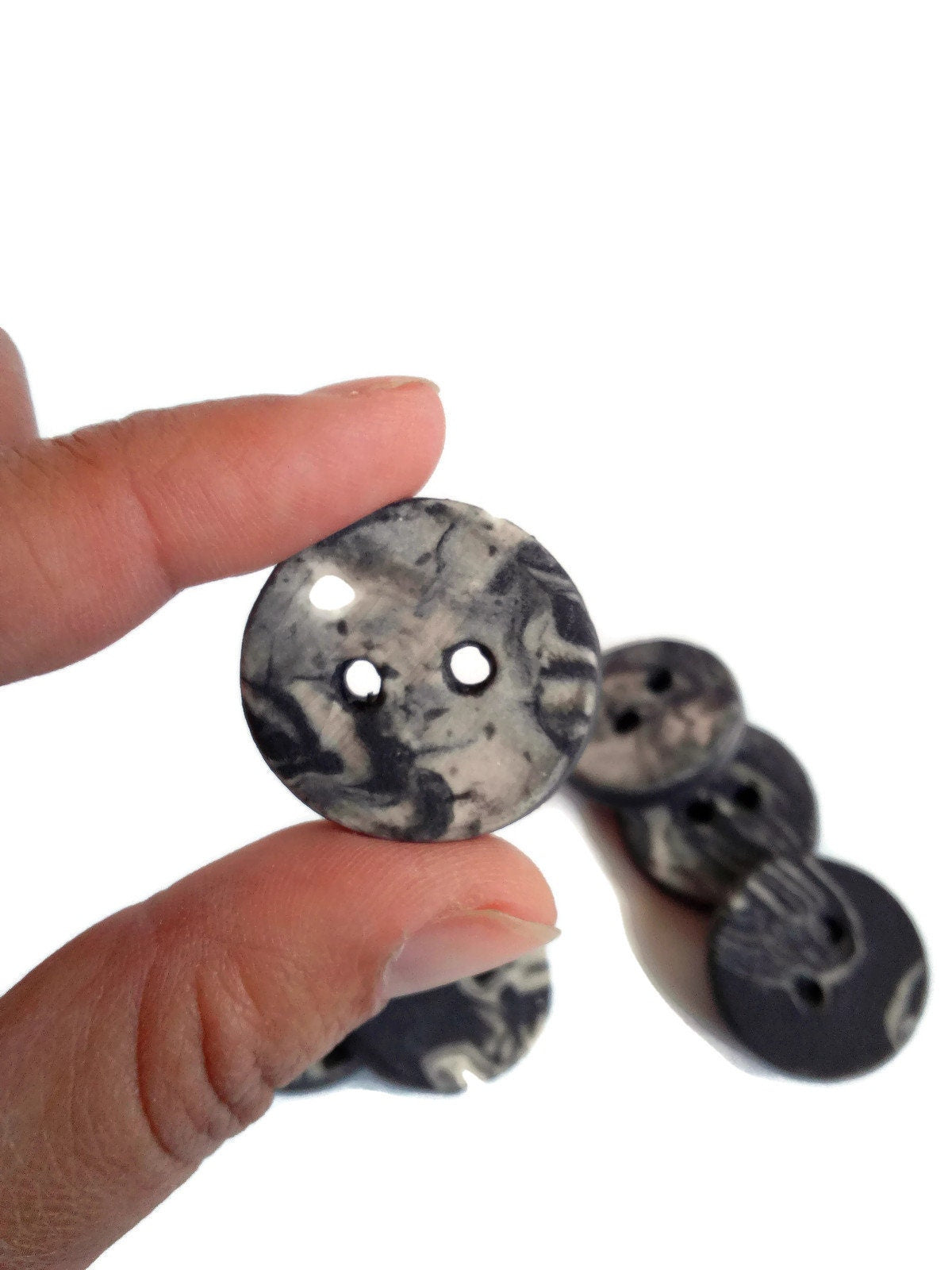 6PC 25mm Matte Black And White Handmade Ceramic Buttons for Knitting, 2 Hole Flat Back Marbled Sewing Buttons For Coat Best Sellers - Ceramica Ana Rafael