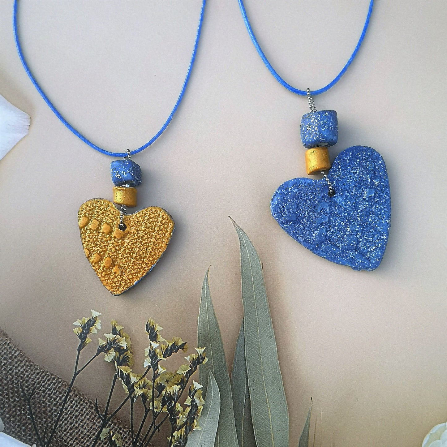 Statement Gold Heart Pendant Necklace For Women, Boho Clay Necklace, Everyday Necklace For Her, Cute Mother Day Gift From Daughter - Ceramica Ana Rafael