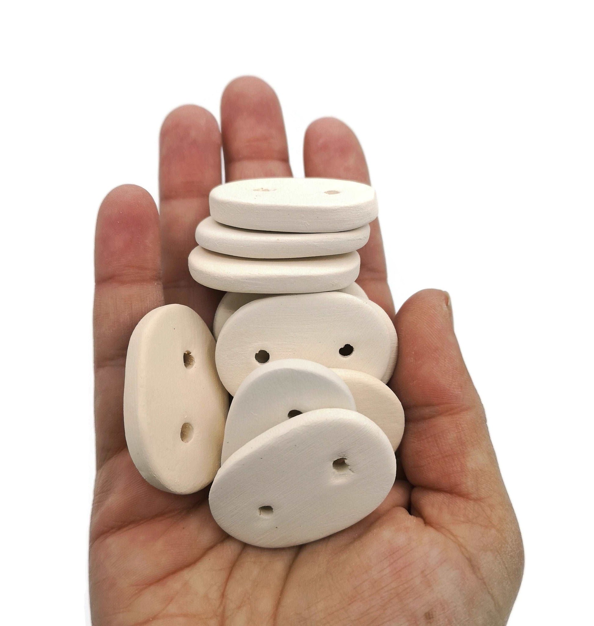 10Pc Large Oval Sewing Buttons, Custom Buttons Diy Craft Kit, Best Sellers, Handmade Ceramic Bisque Ready To Paint Sewing Notions