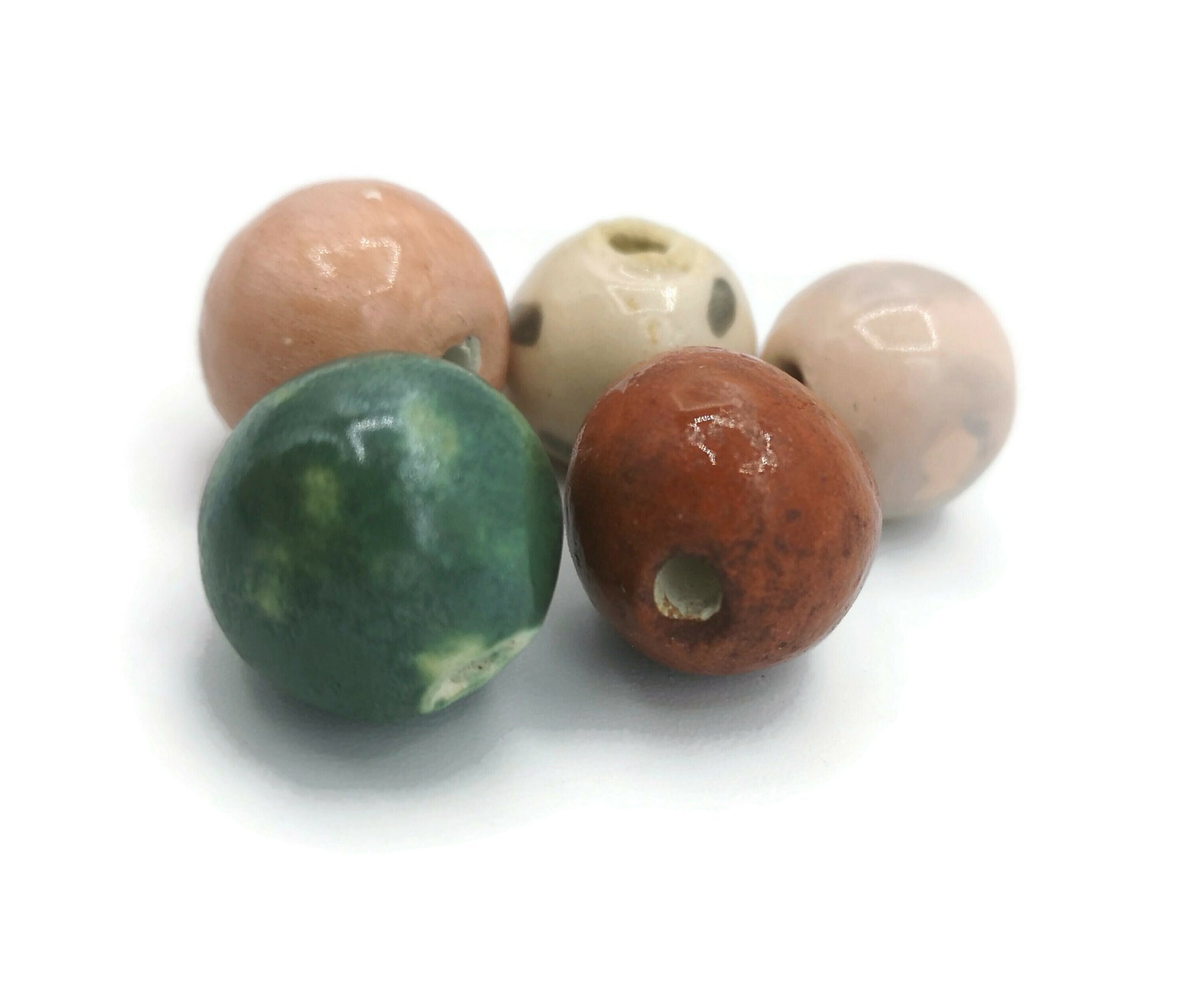 5Pc 15mm Handmade Ceramic Round Macrame Beads large Hole 2mm, Mixed Craft Beads Decorative for Jewelry Making, Assorted Clay Beads - Ceramica Ana Rafael