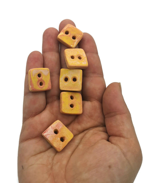 6Pc 20mm Matte Square Sewing Buttons, Handmade Ceramic Orange Flatback Coat Buttons For Clothing, Jacket Buttons, Porcelain Buttons in Clay - Ceramica Ana Rafael