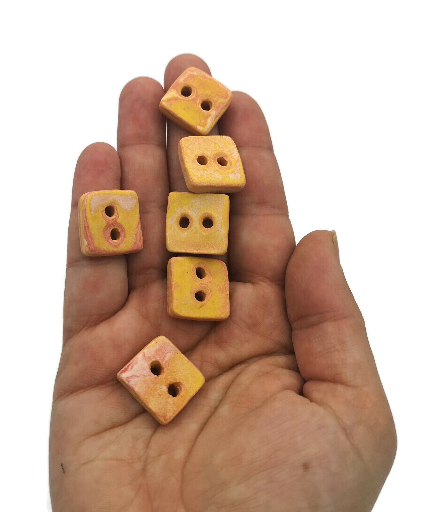 6Pc 20mm Matte Square Sewing Buttons, Handmade Ceramic Orange Flatback Coat Buttons For Clothing, Jacket Buttons, Porcelain Buttons in Clay - Ceramica Ana Rafael