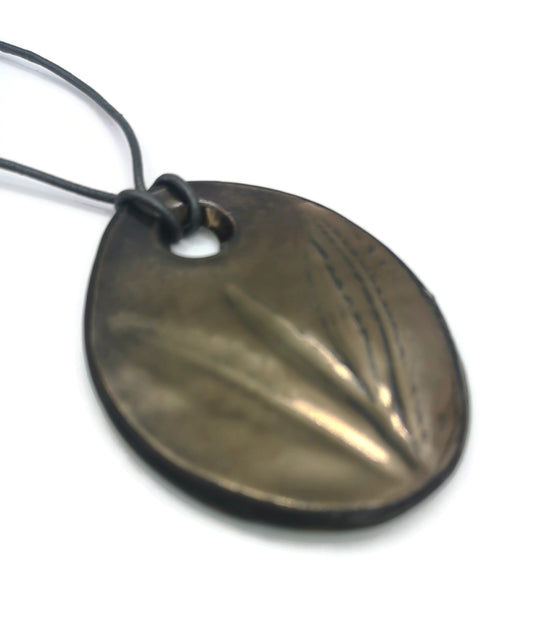 Golden Extra Large Porcelain Pendant With Leaf Design For Statement Jewelry Making, Handmade Ceramic Necklace Pendant For Women, Clay Charms - Ceramica Ana Rafael