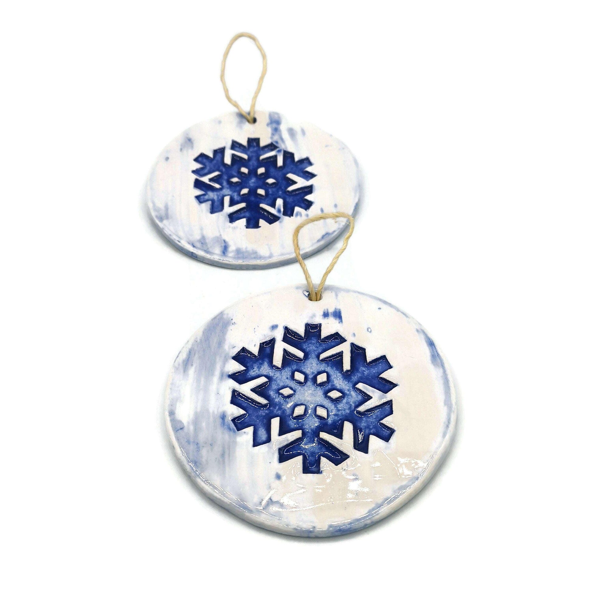 1Pc CERAMIC SNOWFLAKE ORNAMENTS, Clay Wall Hanging, Home Decor Gifts Christmas, Blue Handmade Holidays Home Decor, Winter Accents