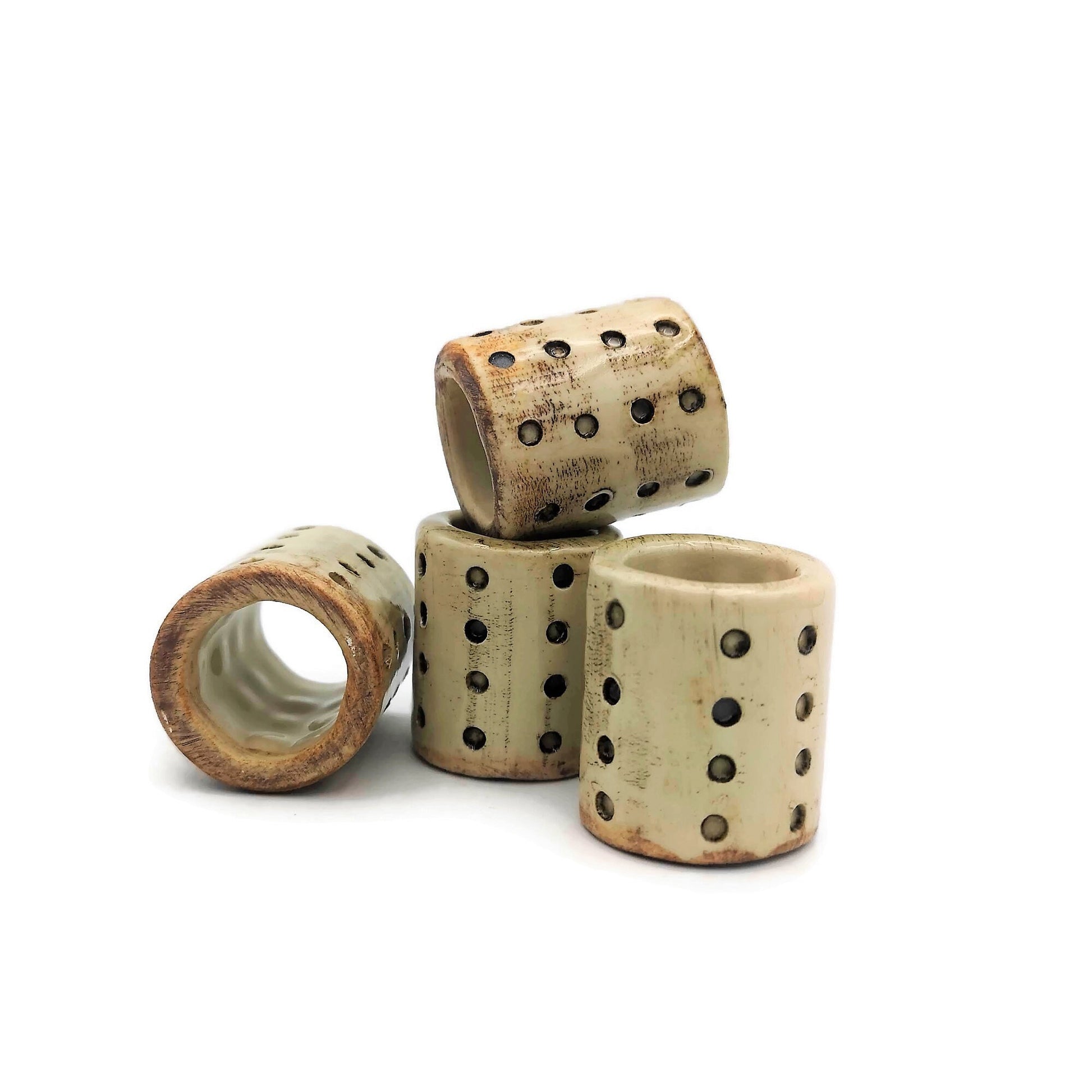 4Pc Large Beads 35 mm (1.4 inches). Rustic Ceramic Big Hole Tube Beads For Macrame, Chunky Beads Textured For Plant Hanger and Home Decor - Ceramica Ana Rafael