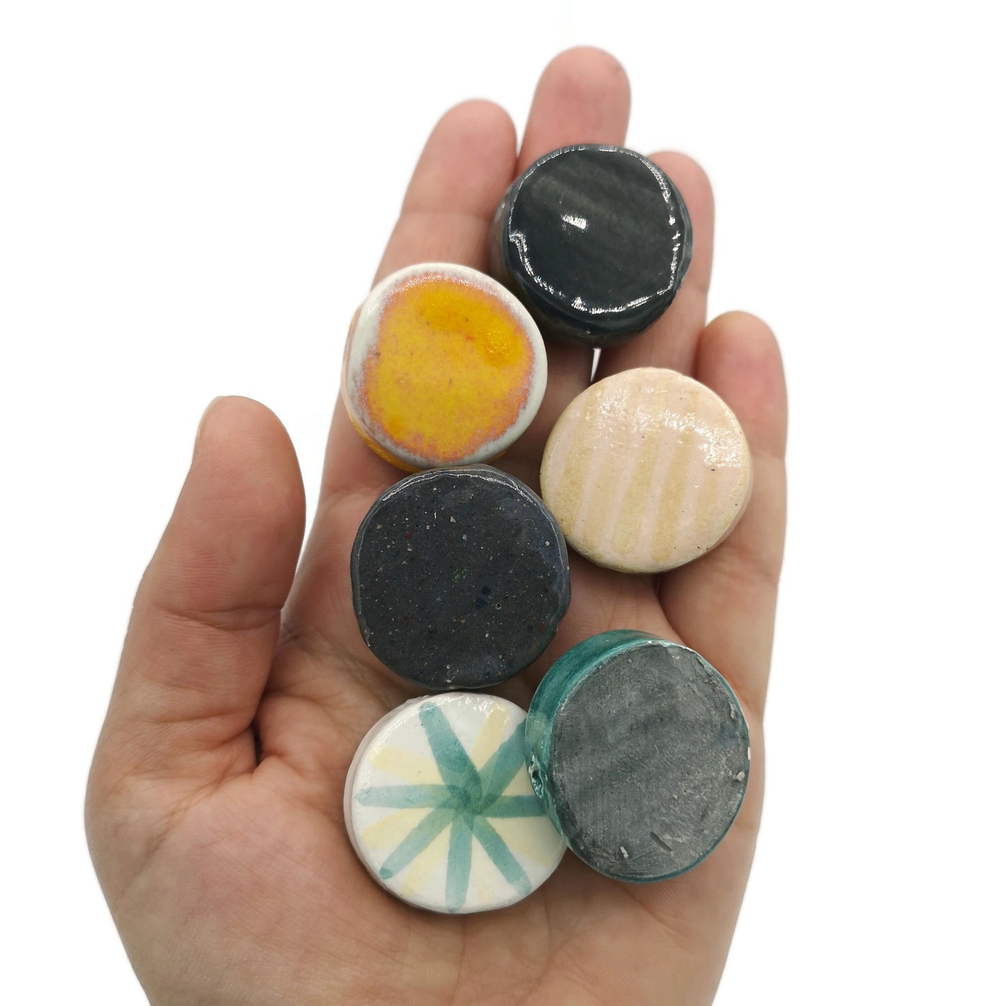Assorted Handmade Ceramic Macrame Beads 6 Pcs, Best Sellers Round Clay Beads, Jumbo Bead, Unusual Jewelry Making Coin Beads Extra Large - Ceramica Ana Rafael