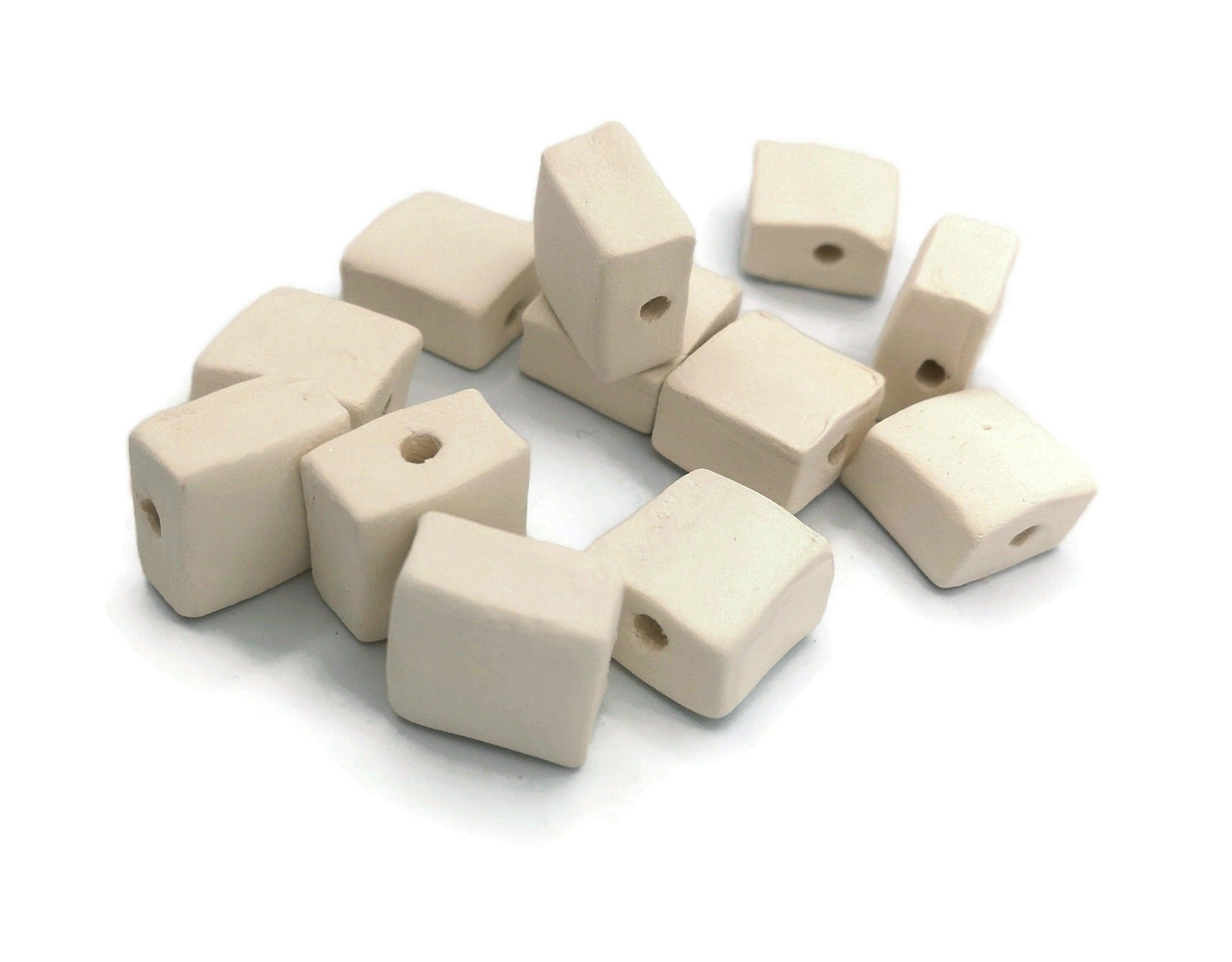 12Pc SquareHandmade Ceramic Bisque Beads For Jewelry Making, Craft Kits For Adults, Unpainted Macrame Beads Ready To Paint - Ceramica Ana Rafael