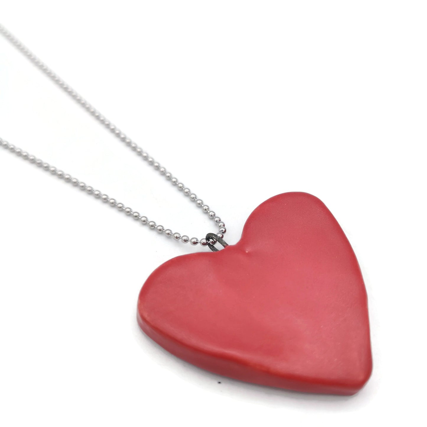 Handmade Ceramic Red Heart Necklace Pendant For Women, Aesthetic Necklace For Mom, Cute Gift For Her, Mothers Day Gift From Daughter - Ceramica Ana Rafael