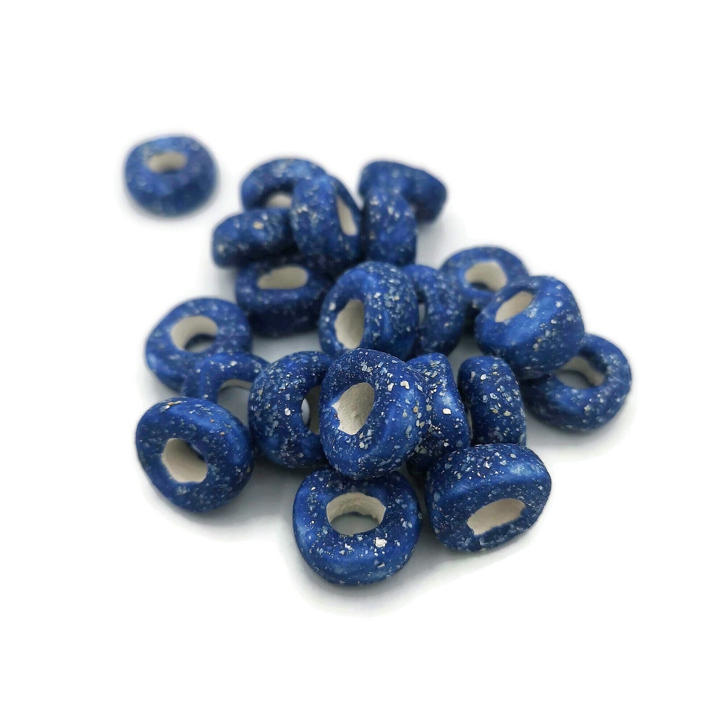 7 Pcs Clay Beads Large Hole, Handmade Ceramic Beads Jewelry Making, Porcelain Dreadlock Beads, Unique Donut Bead Unusual - Ceramica Ana Rafael