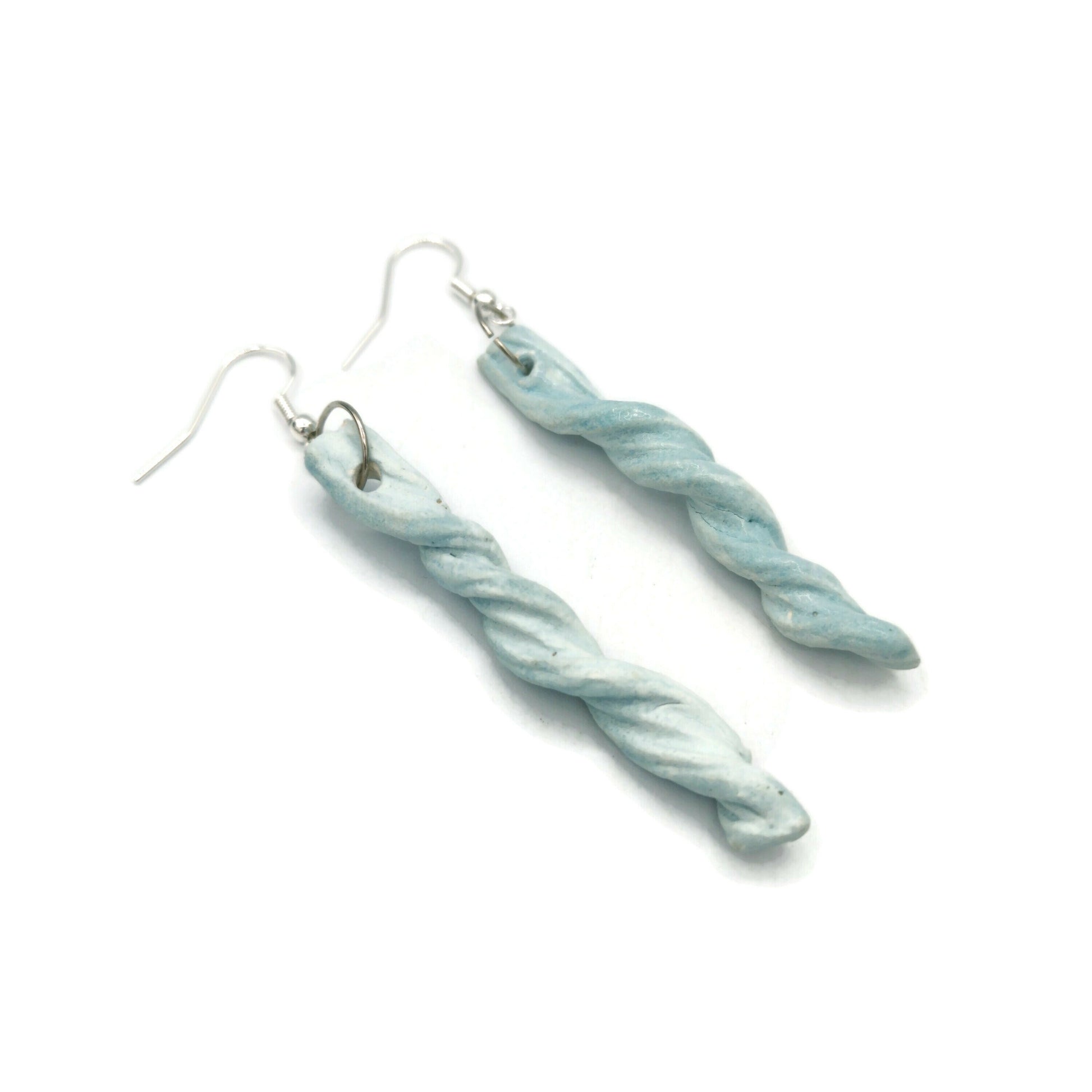 Handmade Ceramic Long Earrings Turquoise Blue With Sterling Silver Ear Wire, Boho Drop Earrings, 9th Anniversary Gift For Wife - Ceramica Ana Rafael