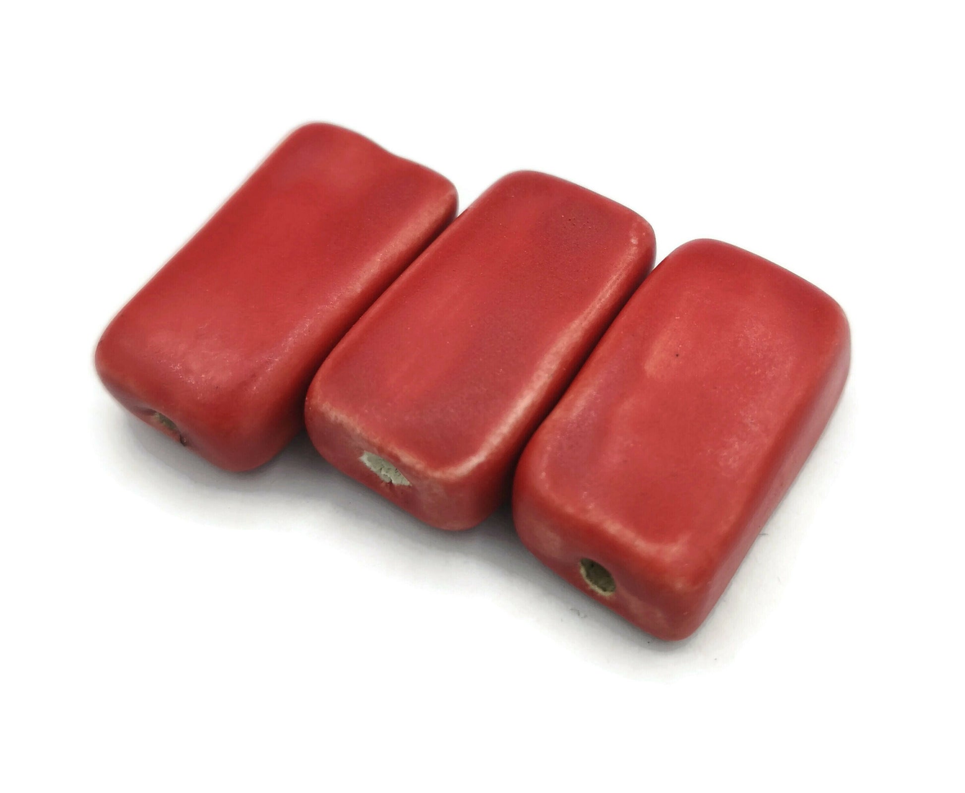 RECTANGULAR BEADS, CERAMIC Beads, Set of 3 Rectangle Shaped 2mm Hole Jewelry Making Beads - Ceramica Ana Rafael