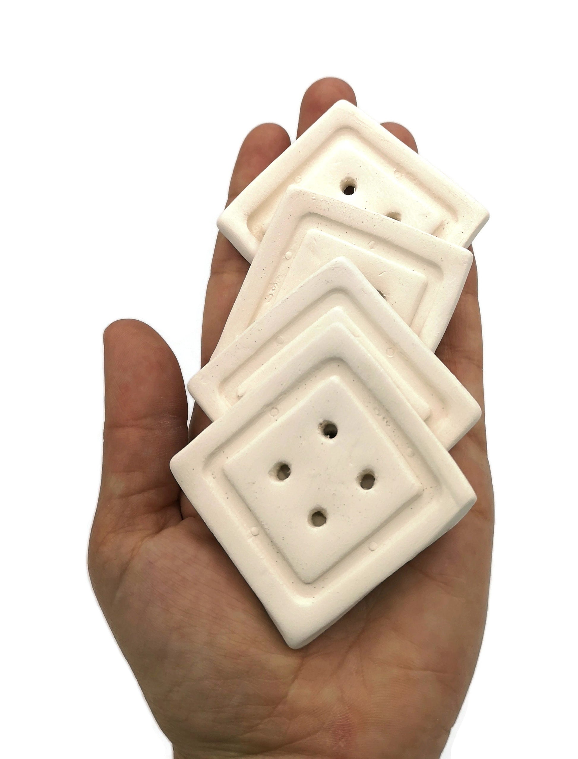 4Pc Customizable Handmade Ceramic Bisque Sewing Buttons Ready To Paint, Novelty Button For Crafts, Large Square Button - Ceramica Ana Rafael