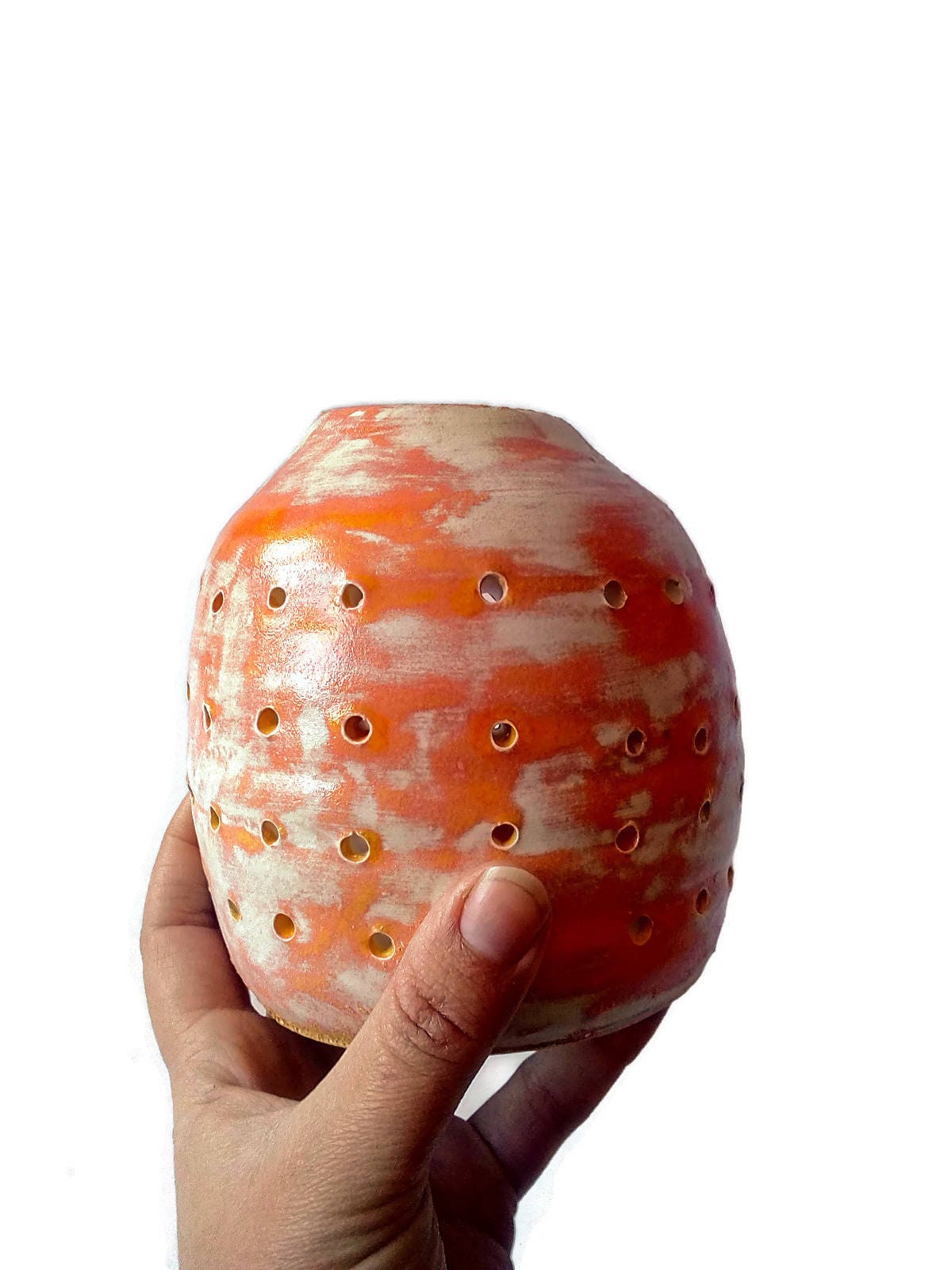 CANDLE LANTERN, CERAMIC Candle Holder, Orange Votive Candle Holder, Just Because Gift - Ceramica Ana Rafael