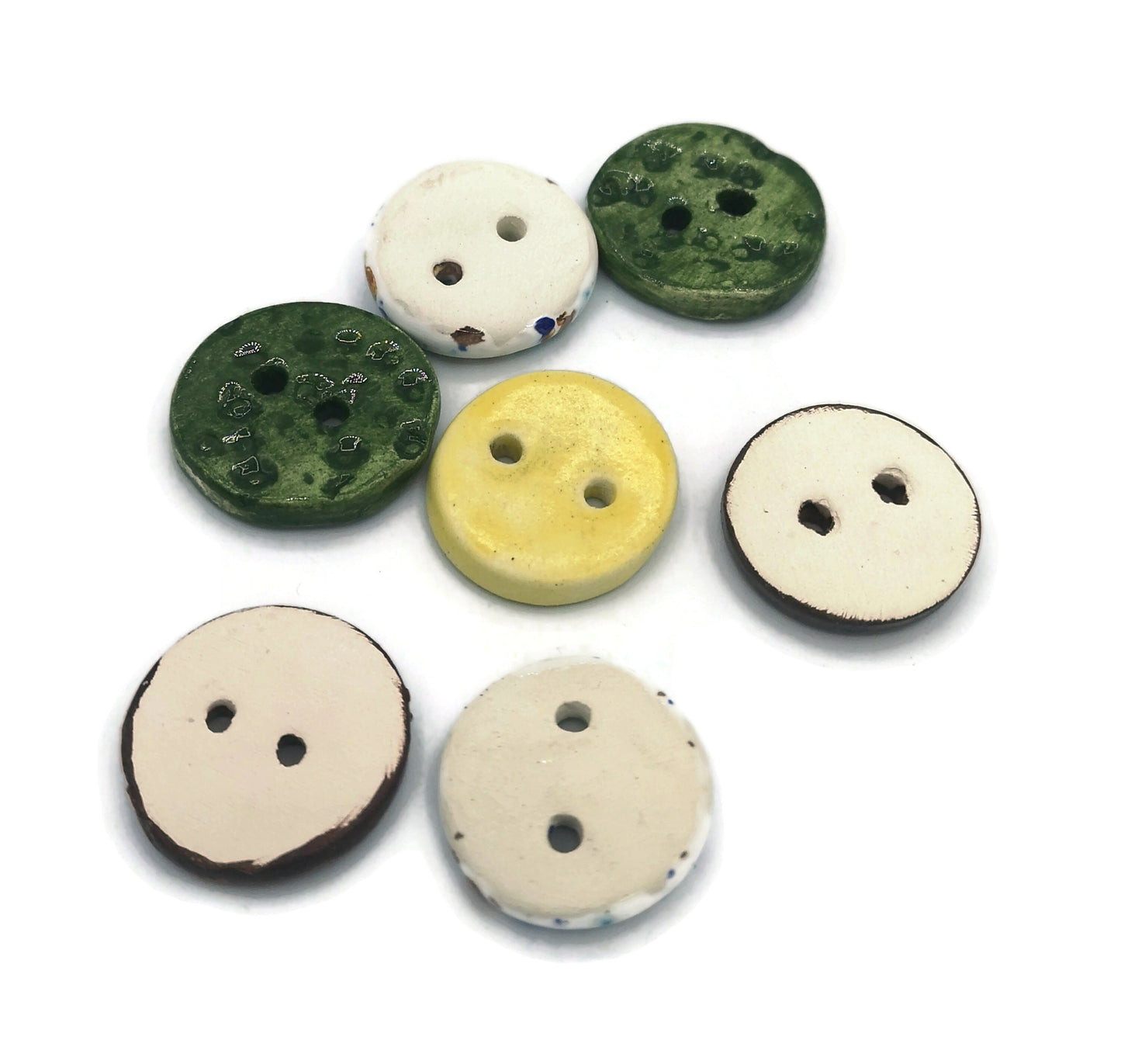 7Pc 30mm Round Buttons Set, Coat buttons, Handmade Ceramic Clothing Finishes Sewing Buttons Lot, Unusual Clay Buttons Hand Painted - Ceramica Ana Rafael