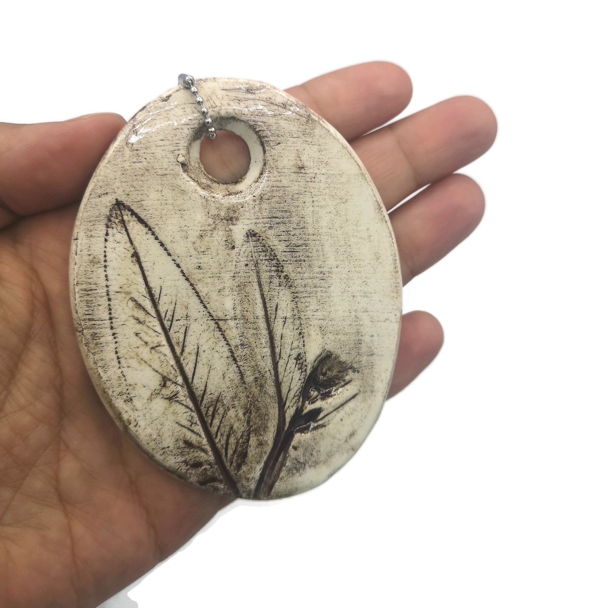 Sage Leaf Necklace For Women, Pendant Necklace, Statement Necklace, Everyday Necklace 9 Years Anniversary Gift For Wife - Ceramica Ana Rafael