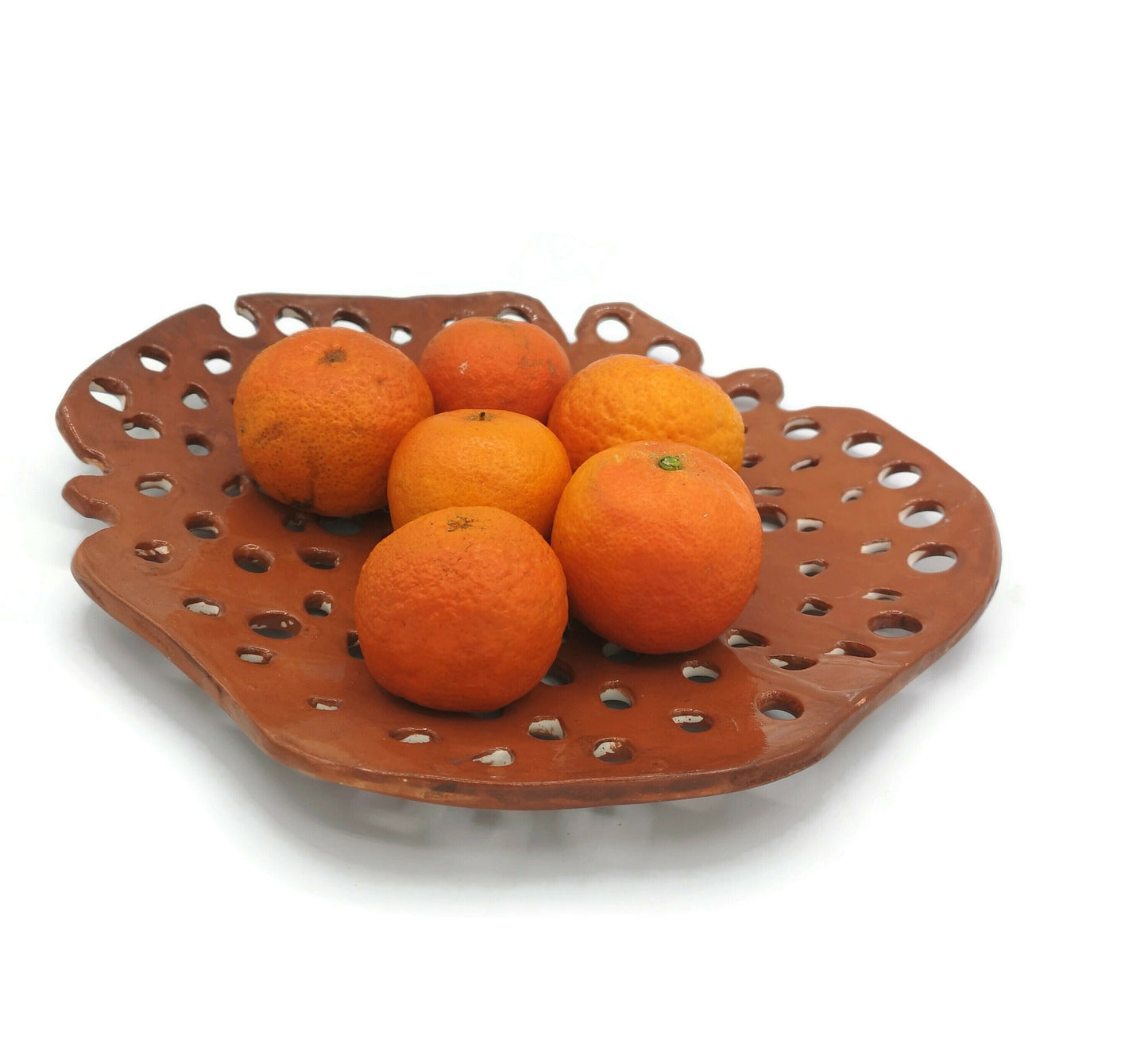 Handmade Ceramic Plate For Wall Decor, Large Centerpiece Fruit Bowl With Holes, Handbuilt Kitchen And Dining Decorative Modern Organic Shape - Ceramica Ana Rafael
