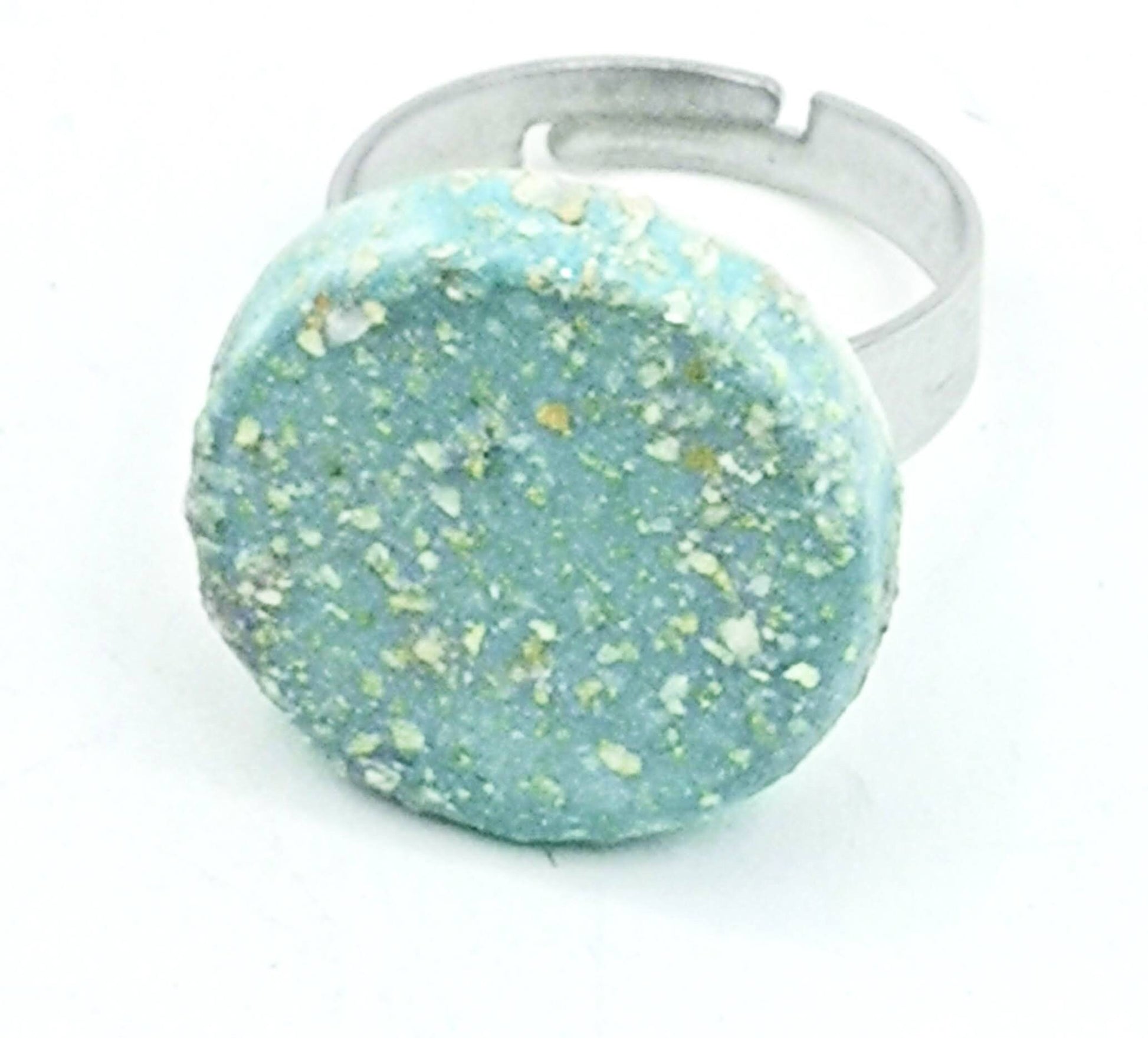 Handmade Ceramic Sparkly Turquoise Blue Ring For Women, Unique Stainless Steel Adjustable Ring, Porcelain Best 9th Anniversary Gifts For Her - Ceramica Ana Rafael