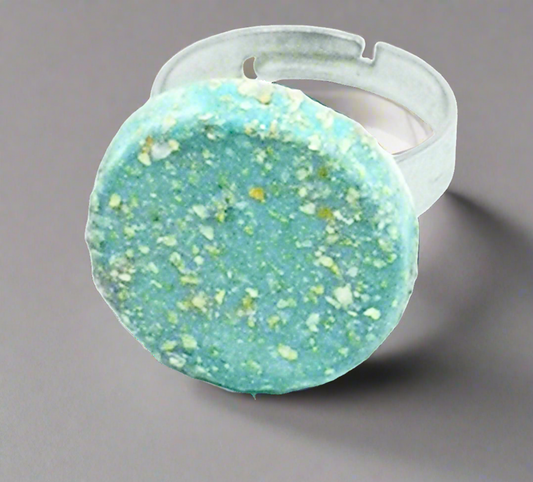 Handmade Ceramic Sparkly Turquoise Blue Ring For Women, Unique Stainless Steel Adjustable Ring, Porcelain Best 9th Anniversary Gifts For Her