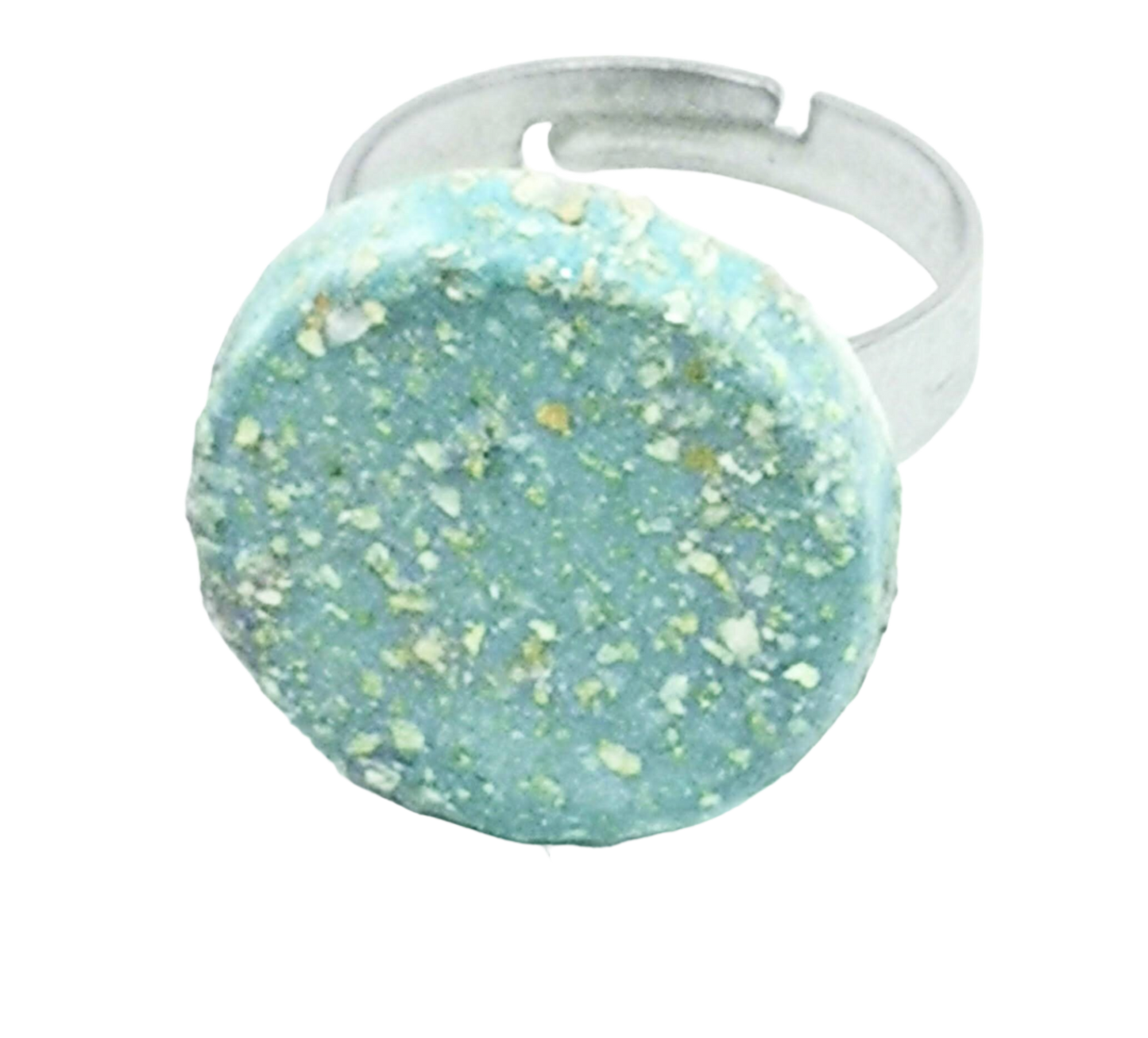 Handmade Ceramic Sparkly Turquoise Blue Ring For Women, Unique Stainless Steel Adjustable Ring, Porcelain Best 9th Anniversary Gifts For Her