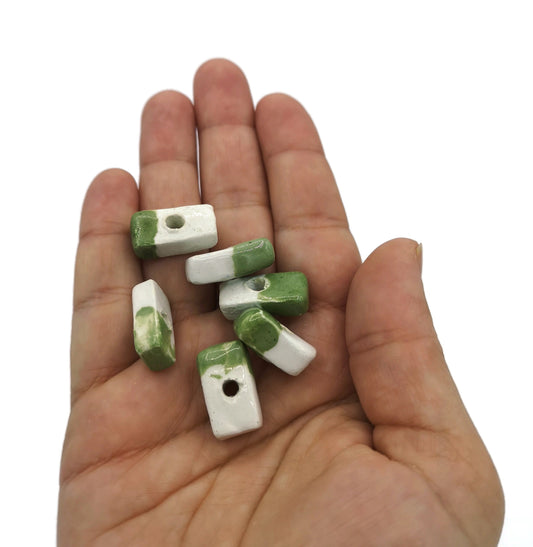 SPACER BEADS, RECTANGLE Bead, Ceramic Beads, Set Of 6 Flat Square Tile Beads For Jewelry Making, Decorative Unique Clay Beads For Crafts - Ceramica Ana Rafael