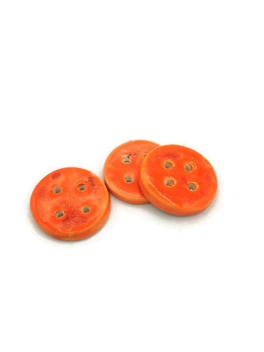 3Pc 40mm Orange Handmade Ceramic Sewing Buttons For Crafts With 4 Holes, Artisan Extra Large Coat Buttons For Clothing Or Home Decor - Ceramica Ana Rafael