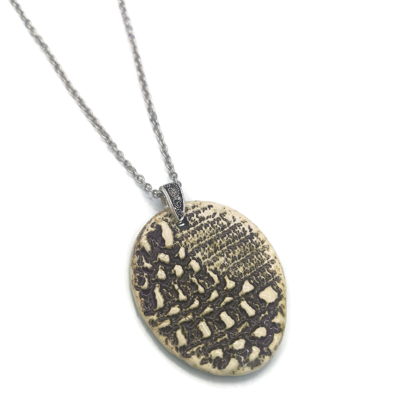 Everyday Necklace Pendant for women, mom birthday gifts from son, Lace Ceramic Jewelry, Aesthetic Necklace 9th anniversary gift for wifeen - Ceramica Ana Rafael