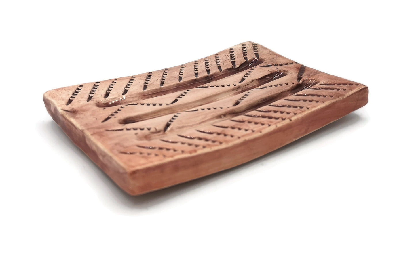 Green Handmade Ceramic Soap Dish Textured, Rectangle Clay Soap Bar Holder With Drain For Bathroom, Zero Waste Pottery Sponge Holder - Ceramica Ana Rafael