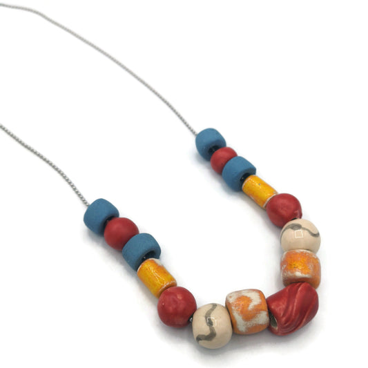 Chunky Statement Beaded Necklace Long, Hippie Necklace Colorful Mom Birthday Gift From Daughter, Aesthetic Clay Necklace - Ceramica Ana Rafael