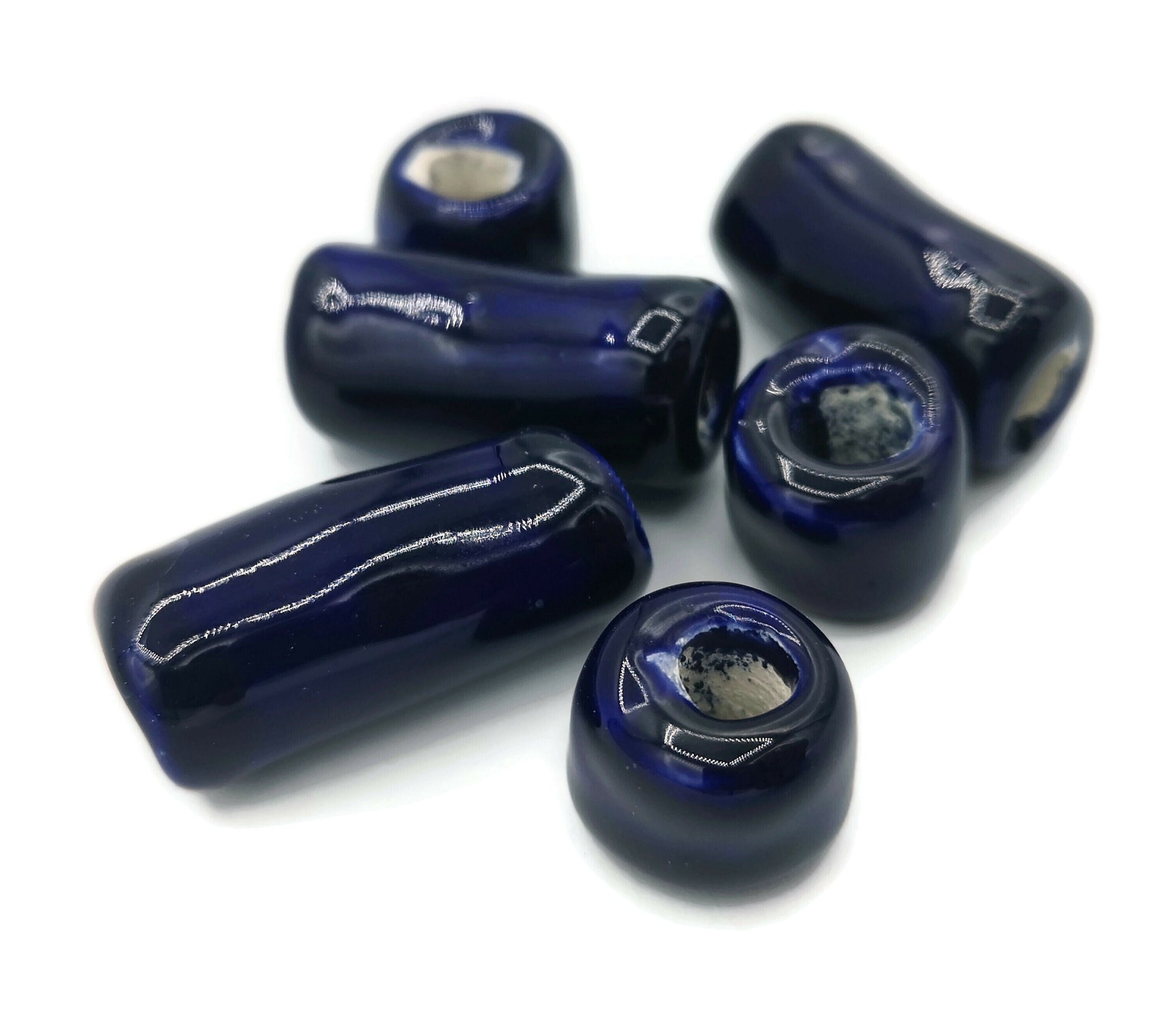LARGE TUBE BEADS, Macrame Beads, Large Hole Beads, Set of 6 Ceramic Beads For Jewelry Making - Ceramica Ana Rafael