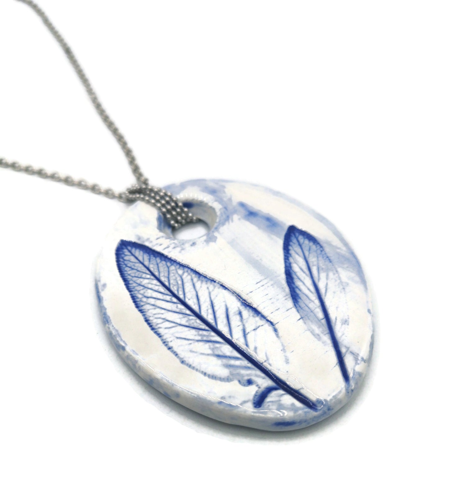 Extra Large Blue Statement Necklace Pendant For Women, Aesthetic Plant Lover Gift For Mothers Day, Boho Best Gifts For Her, Handmade Jewelry - Ceramica Ana Rafael