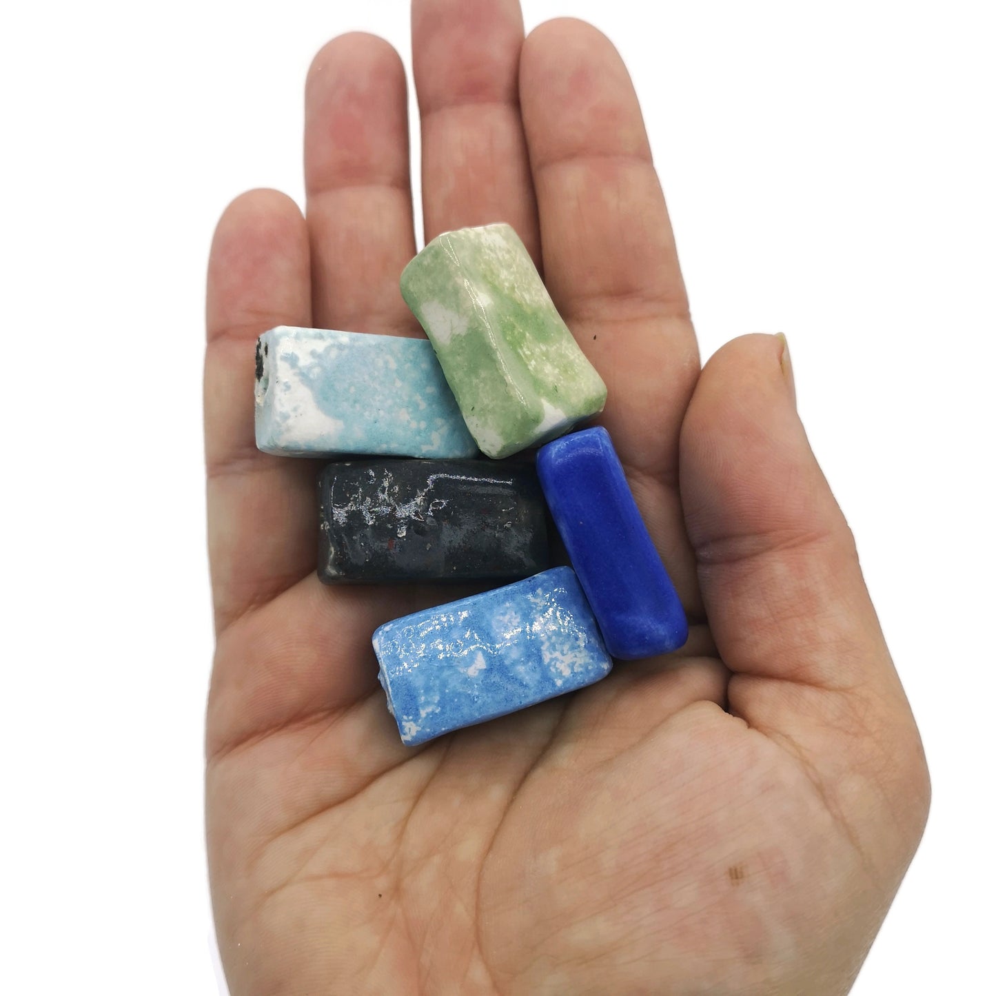 5Pc Extra Large Rectangular Tile Beads, Unique Rectangle Handmade Ceramic Bead For Jewelry Making, Decorative Assorted Clay Beads - Ceramica Ana Rafael