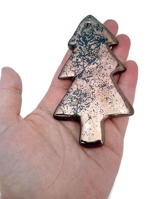 1Pc Handmade Ceramic Golden Christmas Tree Wall Hanging, Hand Painted Christmas Ornament, Secret Sister Gifts