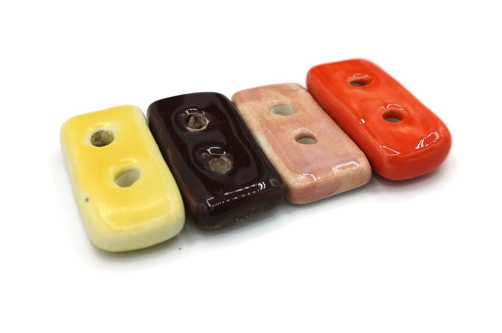 Rectangle Buttons Set Of 4, Handmade Ceramics Jewelry Making Sewing Buttons, Strange And Unusual Sewing Supplies And Notions - Ceramica Ana Rafael
