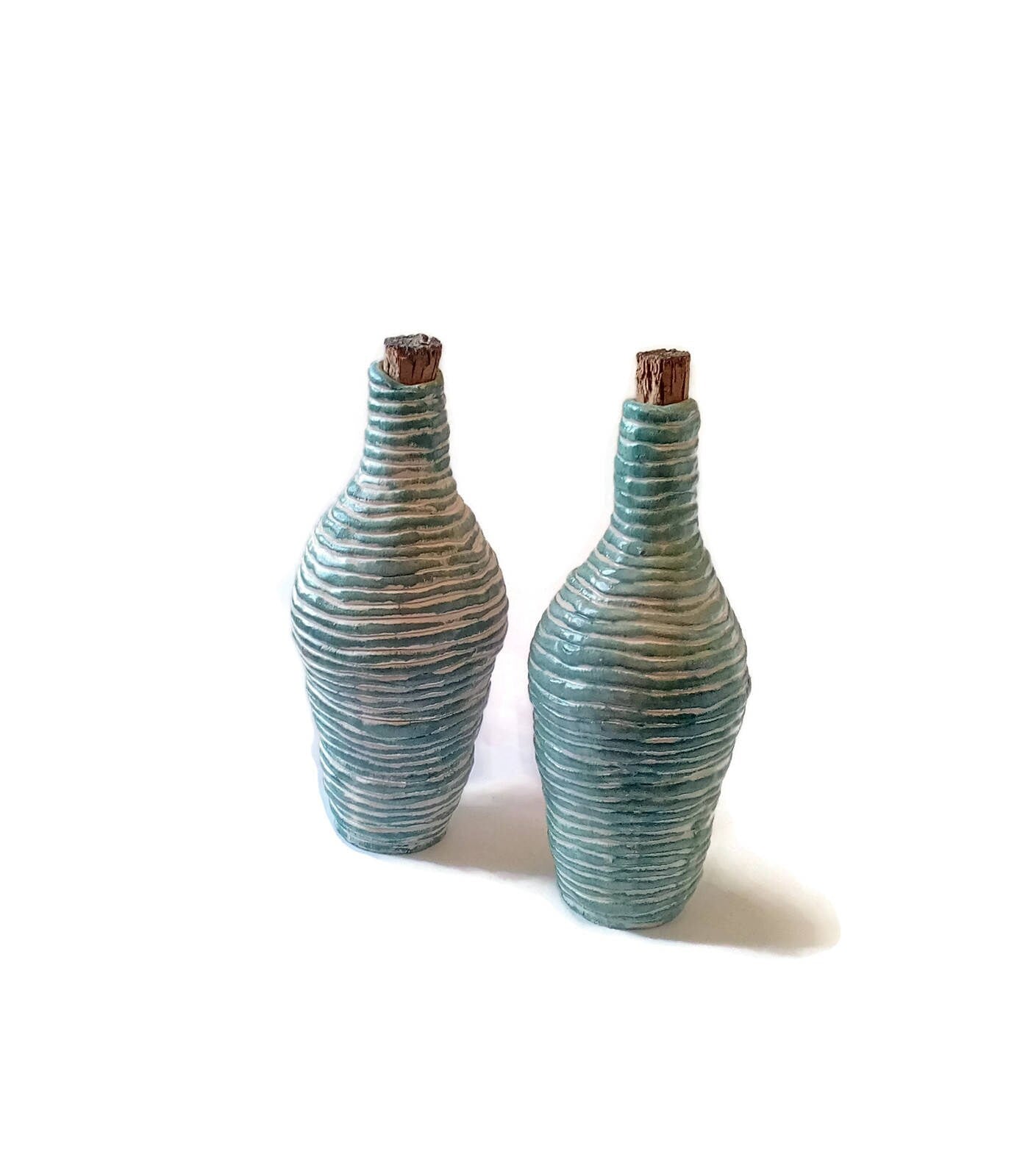 Handmade Ceramic Decorative Bottle With Cork Stopper, Housewarming Gift First Home, Green Irregular Shaped Vase Textured - Ceramica Ana Rafael