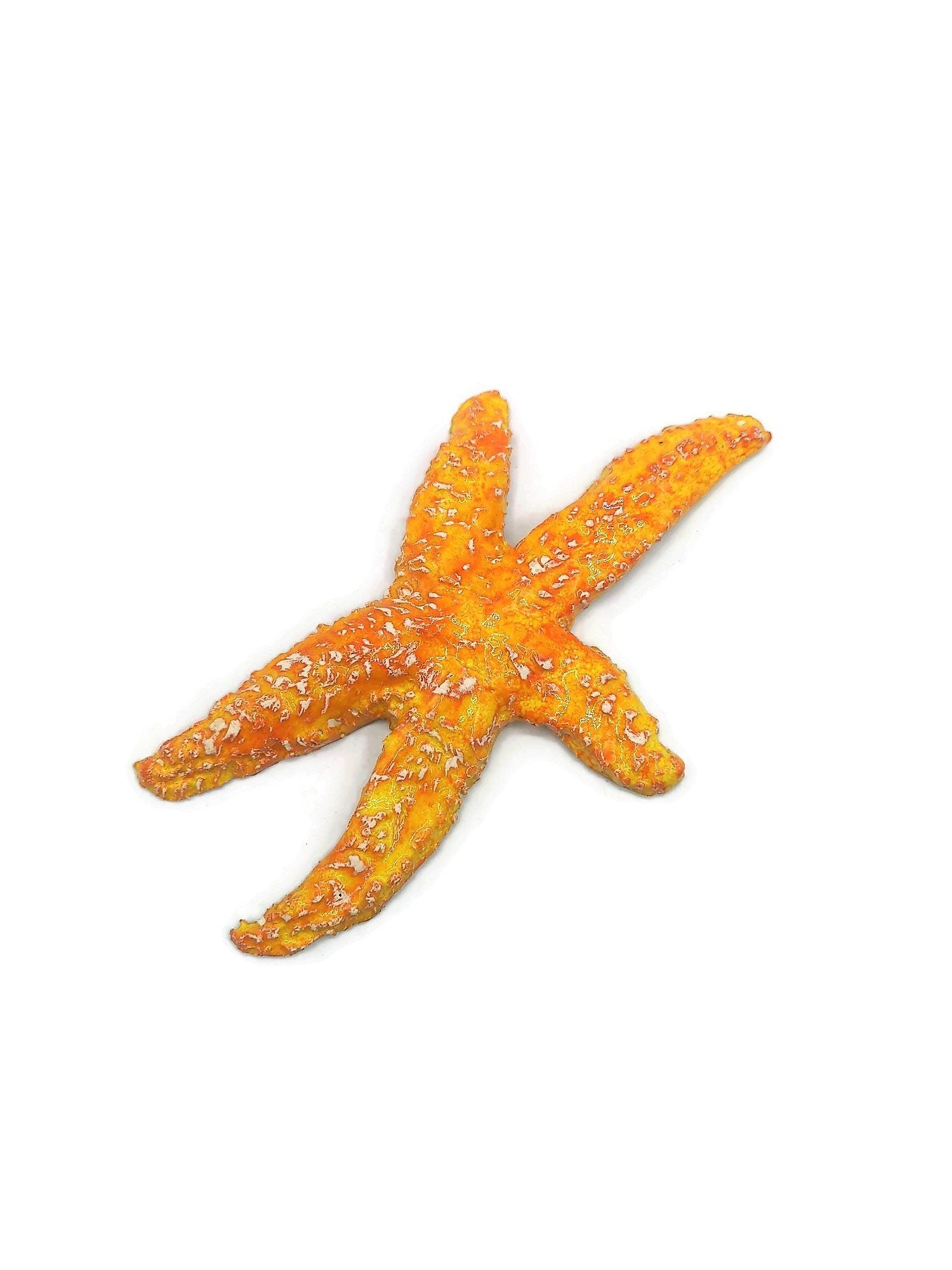 Handmade Ceramic Starfish Tile Wall Decor, Orange Glazed Sealife Gift Idea For Beach Lover, Wall Hanging To Create Your Own Mural - Ceramica Ana Rafael