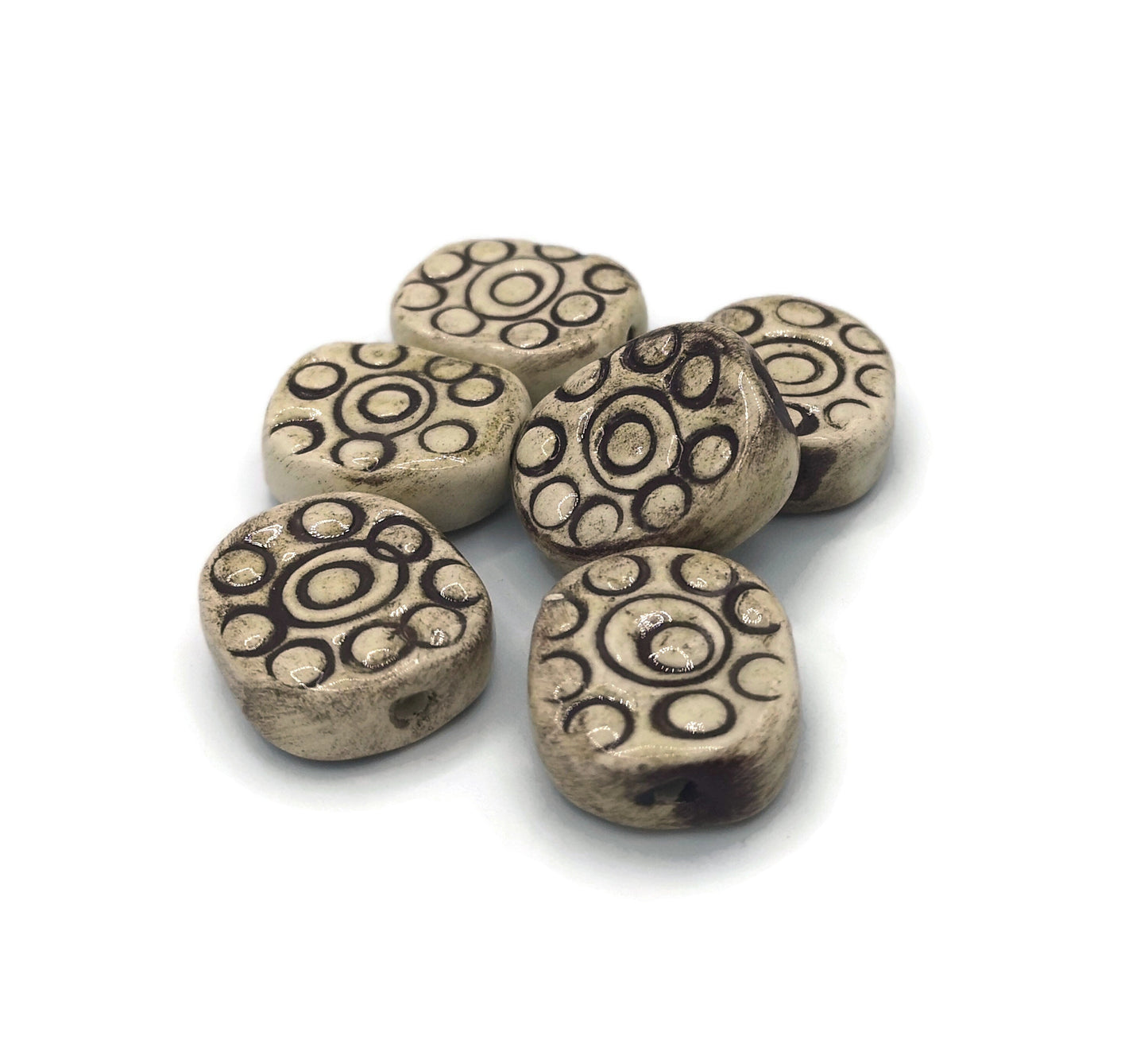 Handmade Ceramic Beads, Unique Clay Jewelry Beads, Unusual Porcelain Beads, Decorative Oval Beads For Crafts - Ceramica Ana Rafael