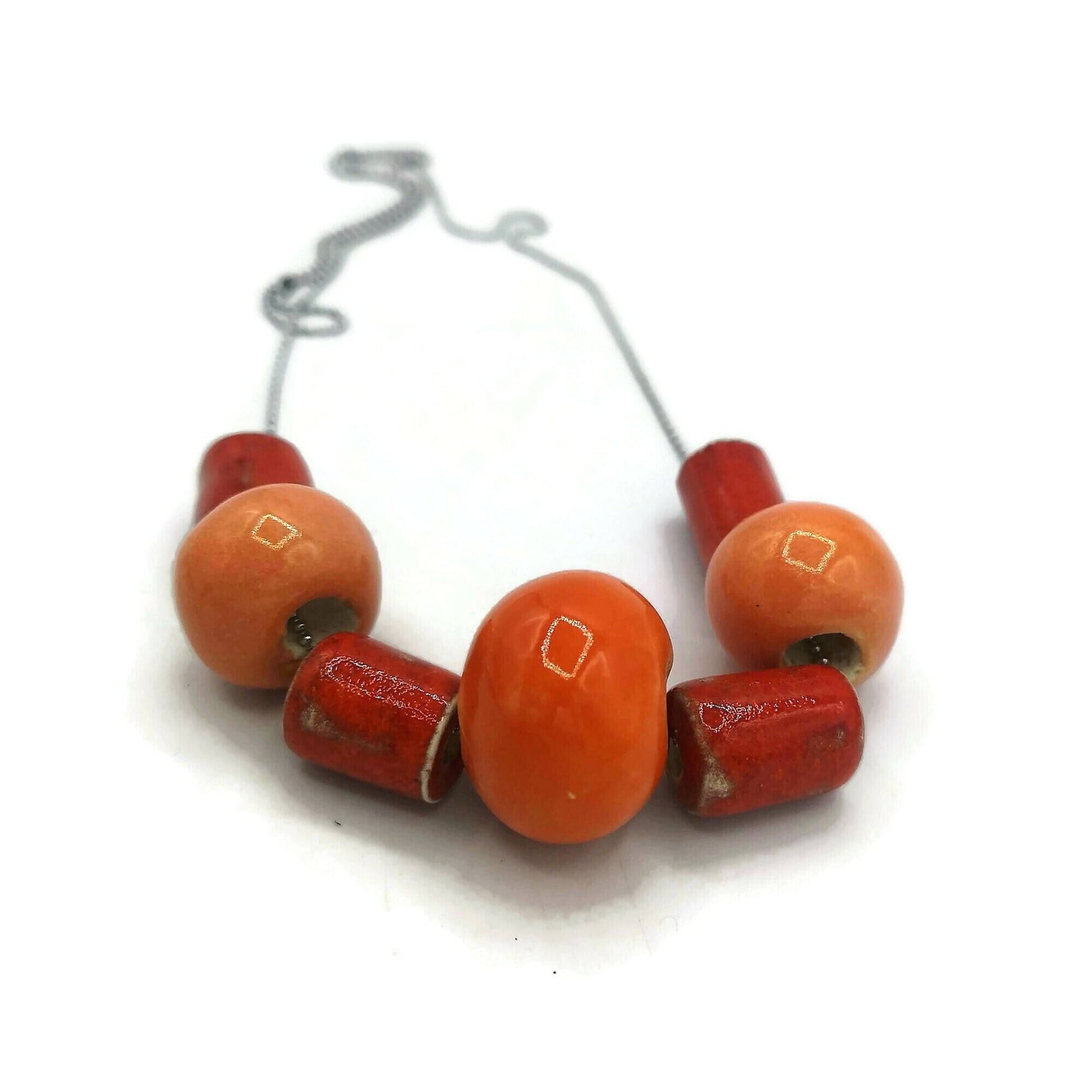 Large Red And Orange Beaded Statement Necklace For Women, Everyday Aesthetic Necklace, Best Gifts For Her, Handmade Ceramic Jewelry - Ceramica Ana Rafael