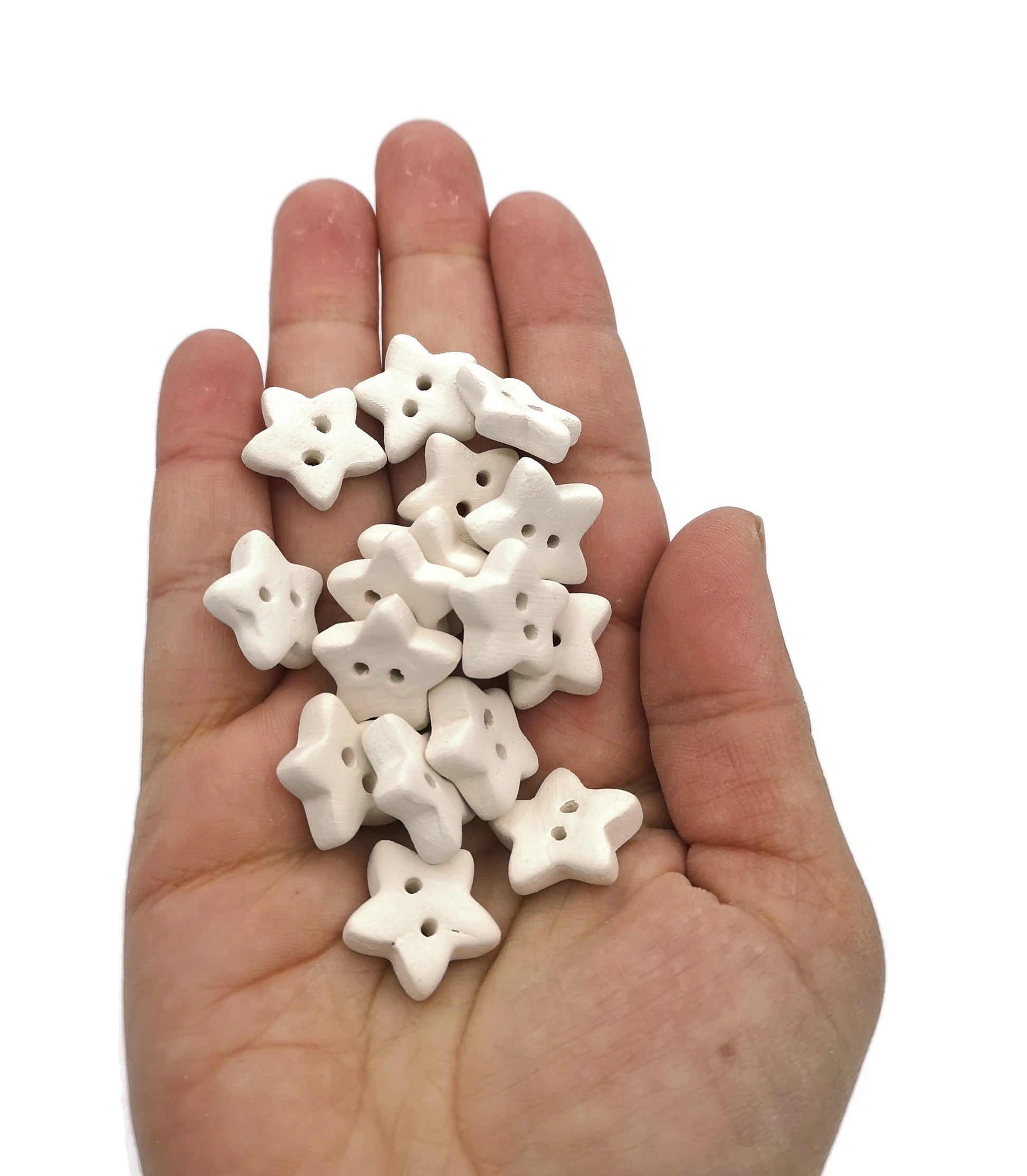 Blank Star Sewing Buttons, Unpainted Handmade Ceramic Bisque Ready To Paint, best sellers celestial buttons for favors ornaments - Ceramica Ana Rafael