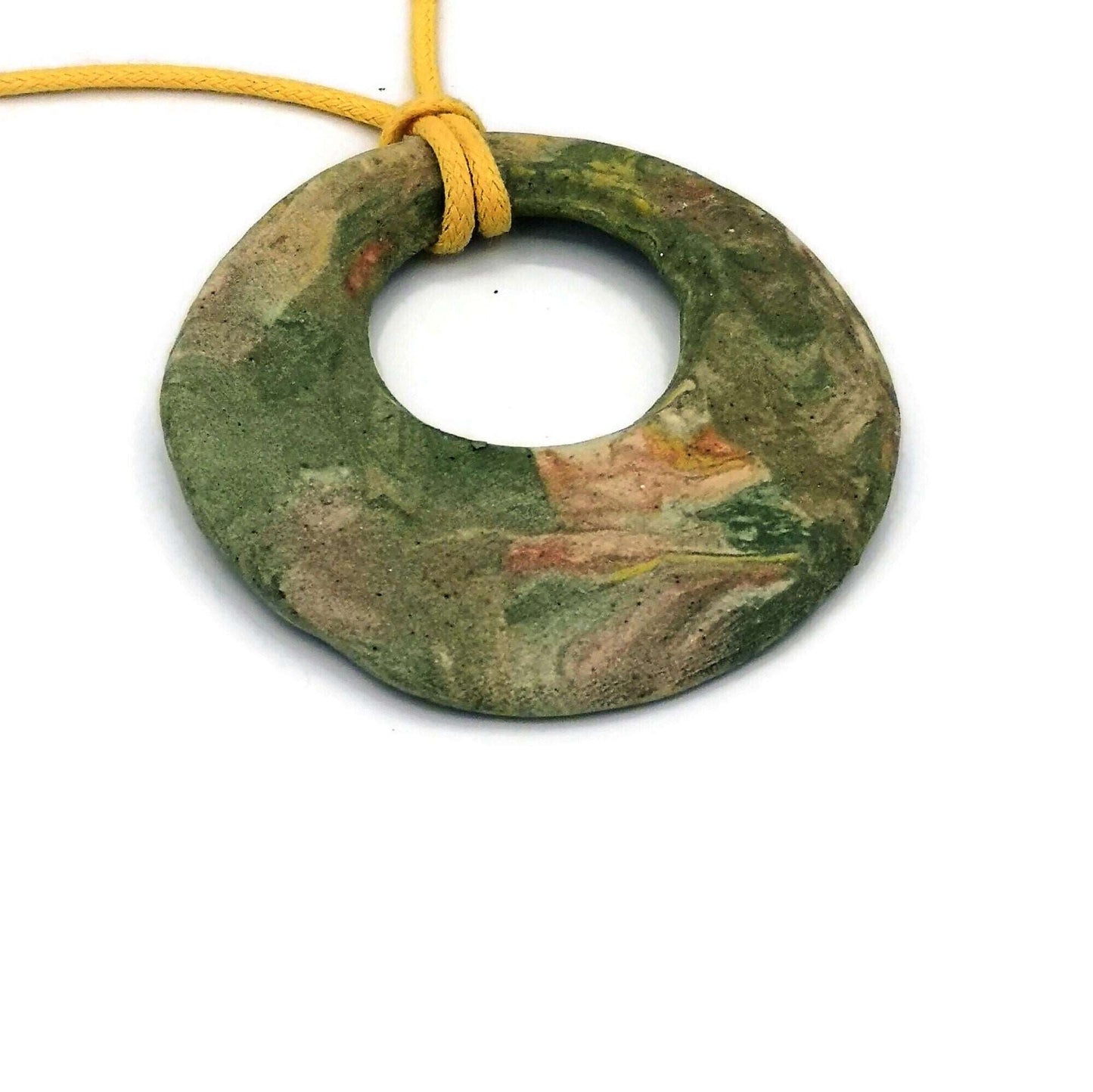 1Pc 60mm Matte Green Handmade Ceramic Extra Large Necklace Pendant For Jewelry Making, Round Jumbo Statemant Jewelry Parts, Cute Clay Charm