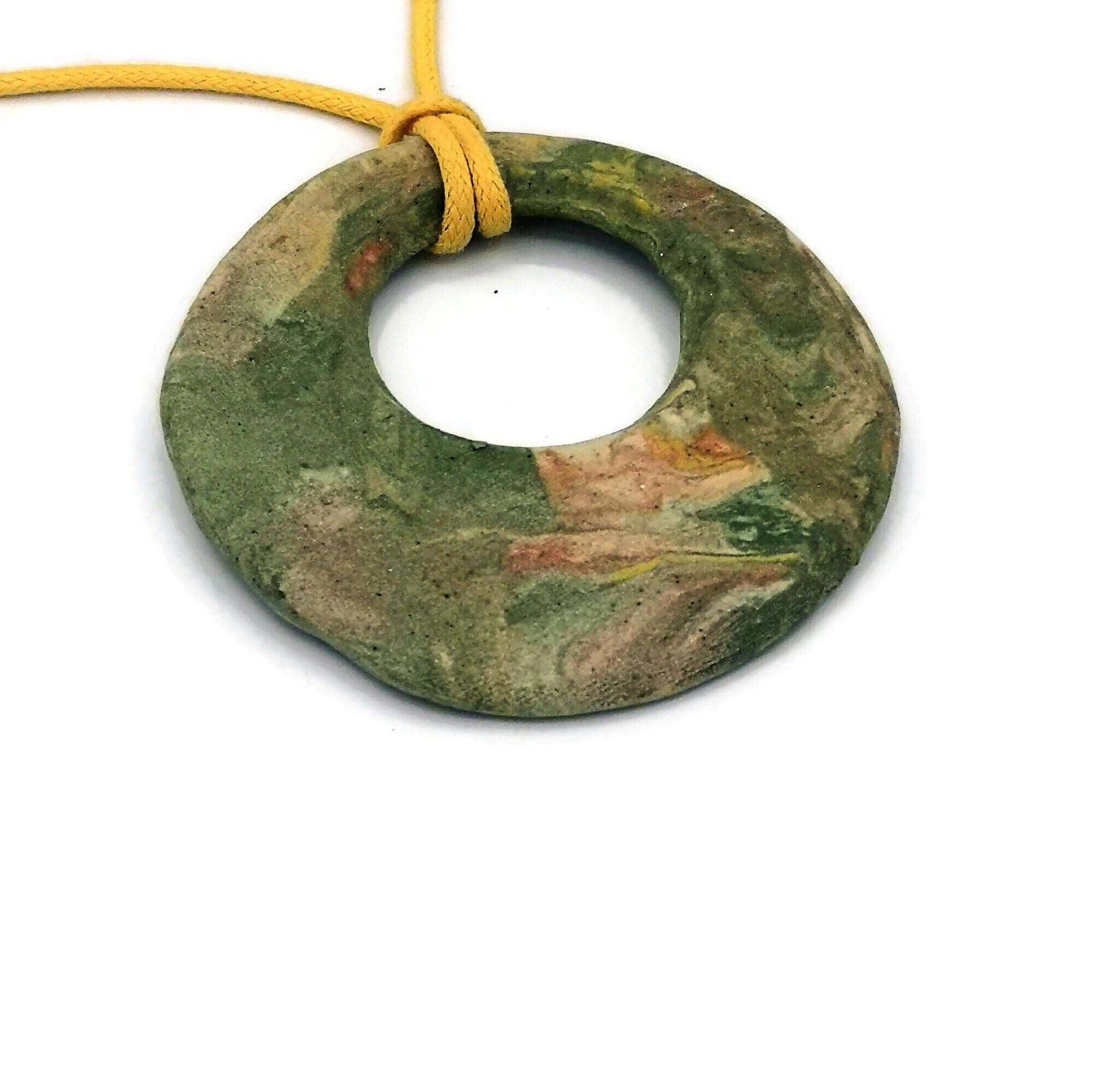 1Pc 60mm Matte Green Handmade Ceramic Extra Large Necklace Pendant For Jewelry Making, Round Jumbo Statemant Jewelry Parts, Cute Clay Charm