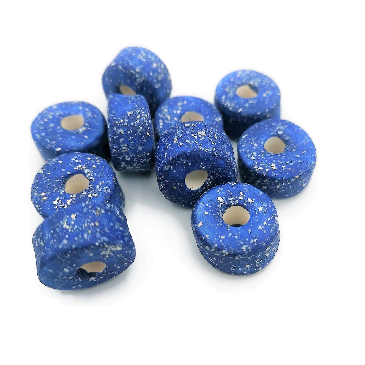 Handmade Ceramic Beads Jewelry Making, 5 Pcs Clay Beads Large Hole, Porcelain Dreadlock Beads, Unique Donut Beard Bead Unusual - Ceramica Ana Rafael