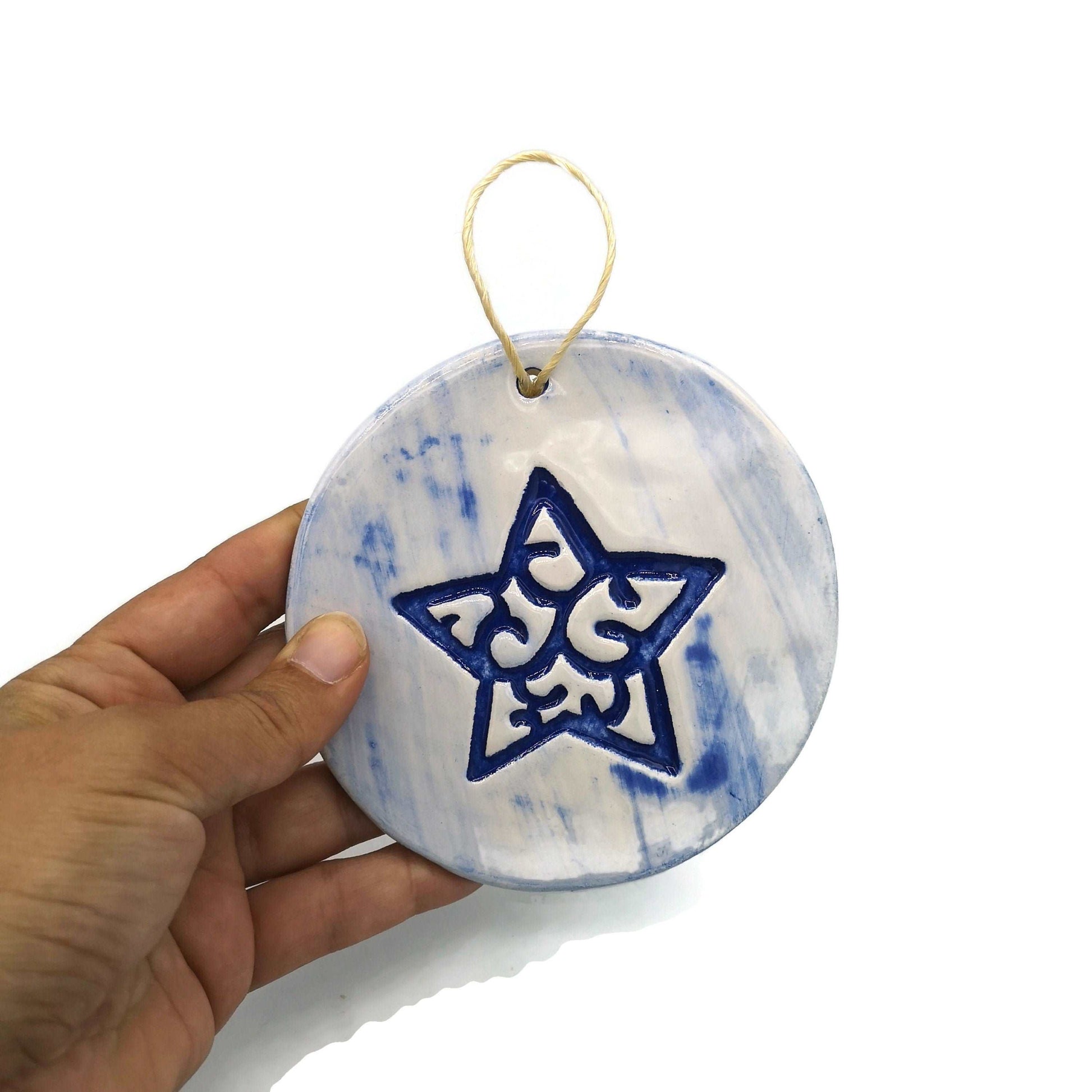 1Pc Blue Star Ornament, Ceramic Wall Hanging, Celestial Wall Decor, Christmas Decoration Trending Now, Best Sellers Handmade Wall Art